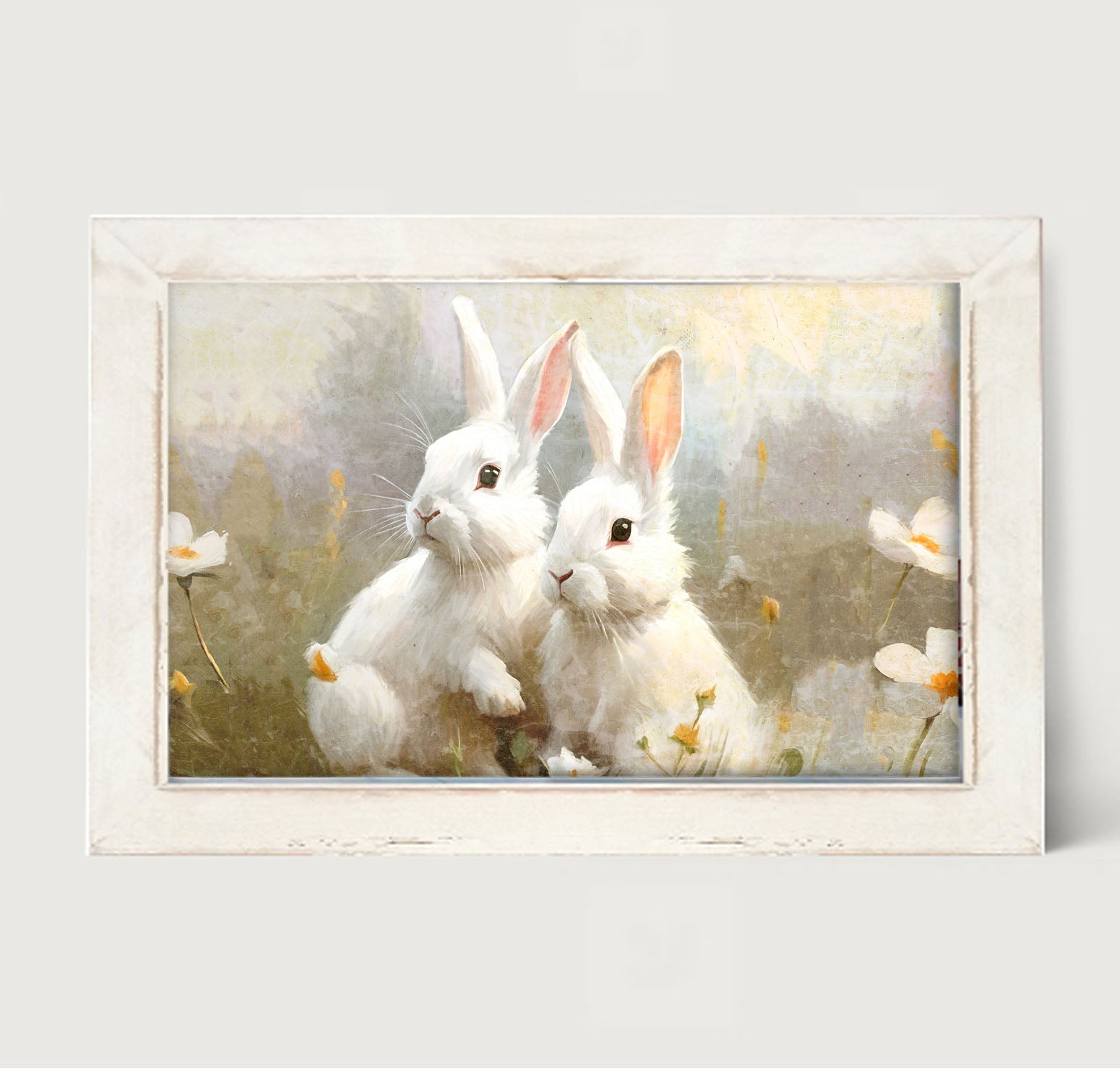 Bunnies in a meadow - Framed art