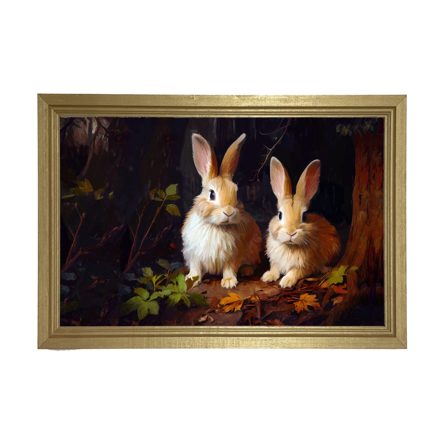 Bunnies with leaves - Framed art