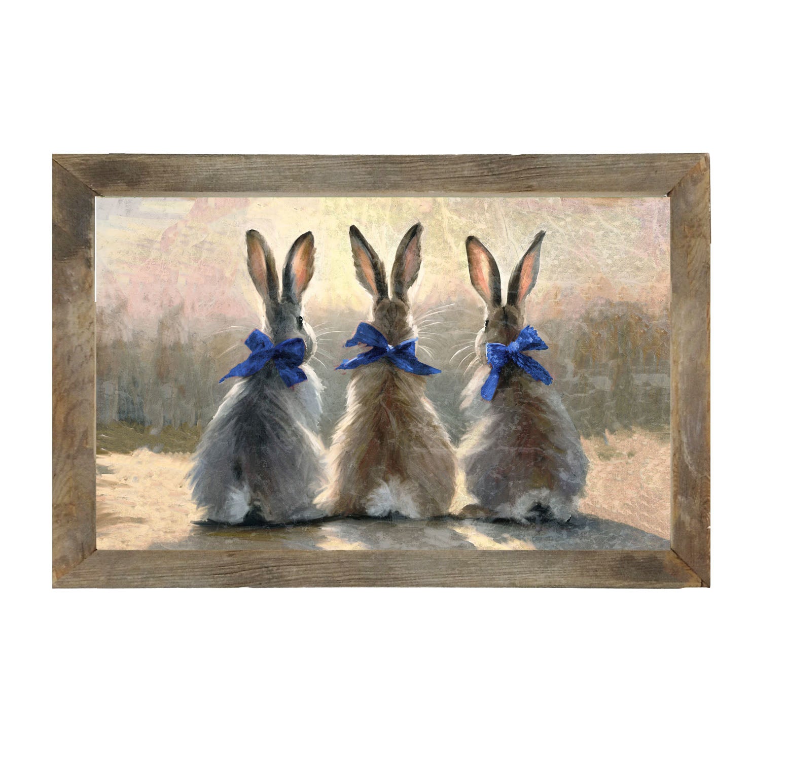 Bunnies with Blue Bows - Framed Art