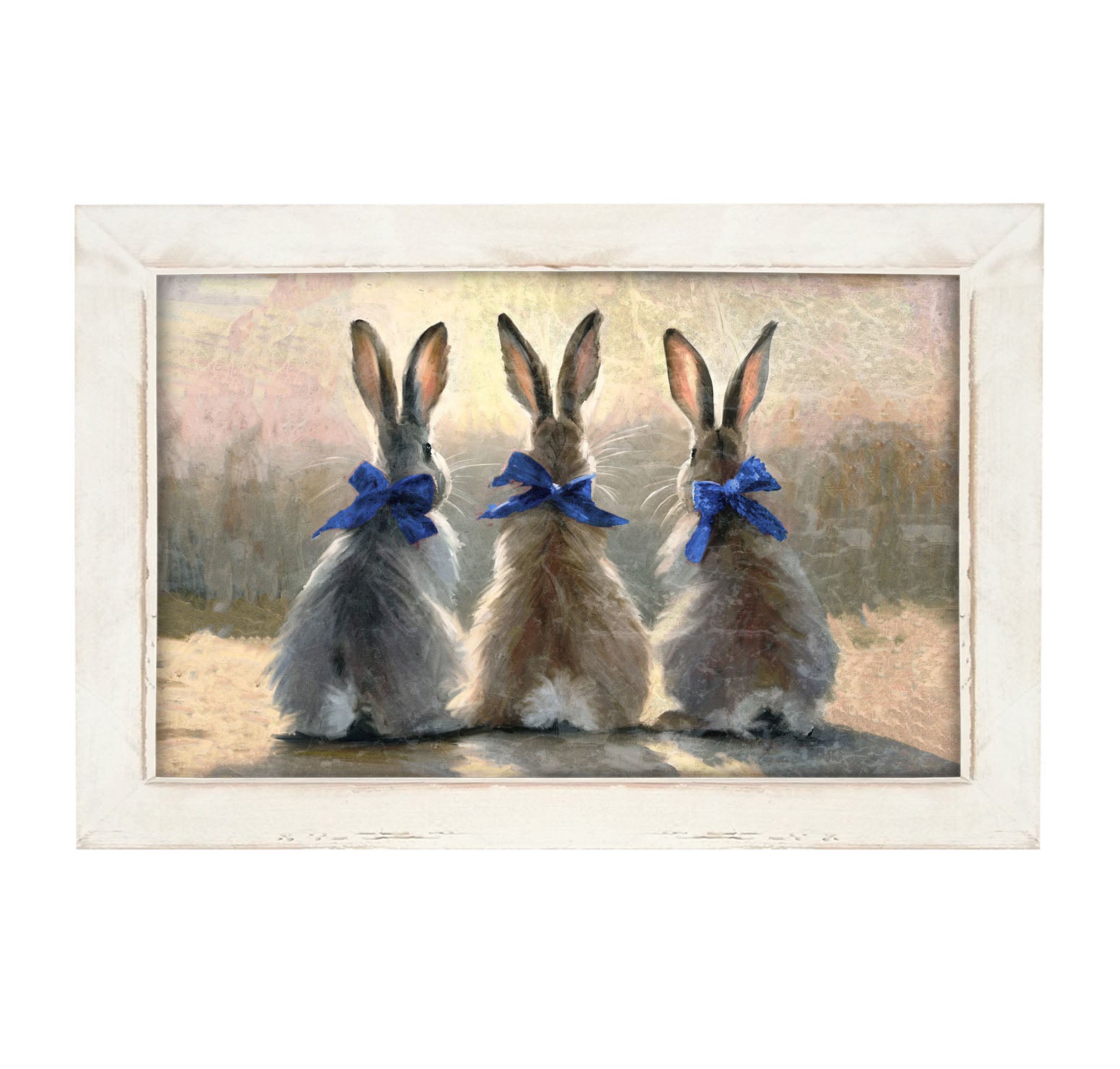 Bunnies with Blue Bows - Framed Art