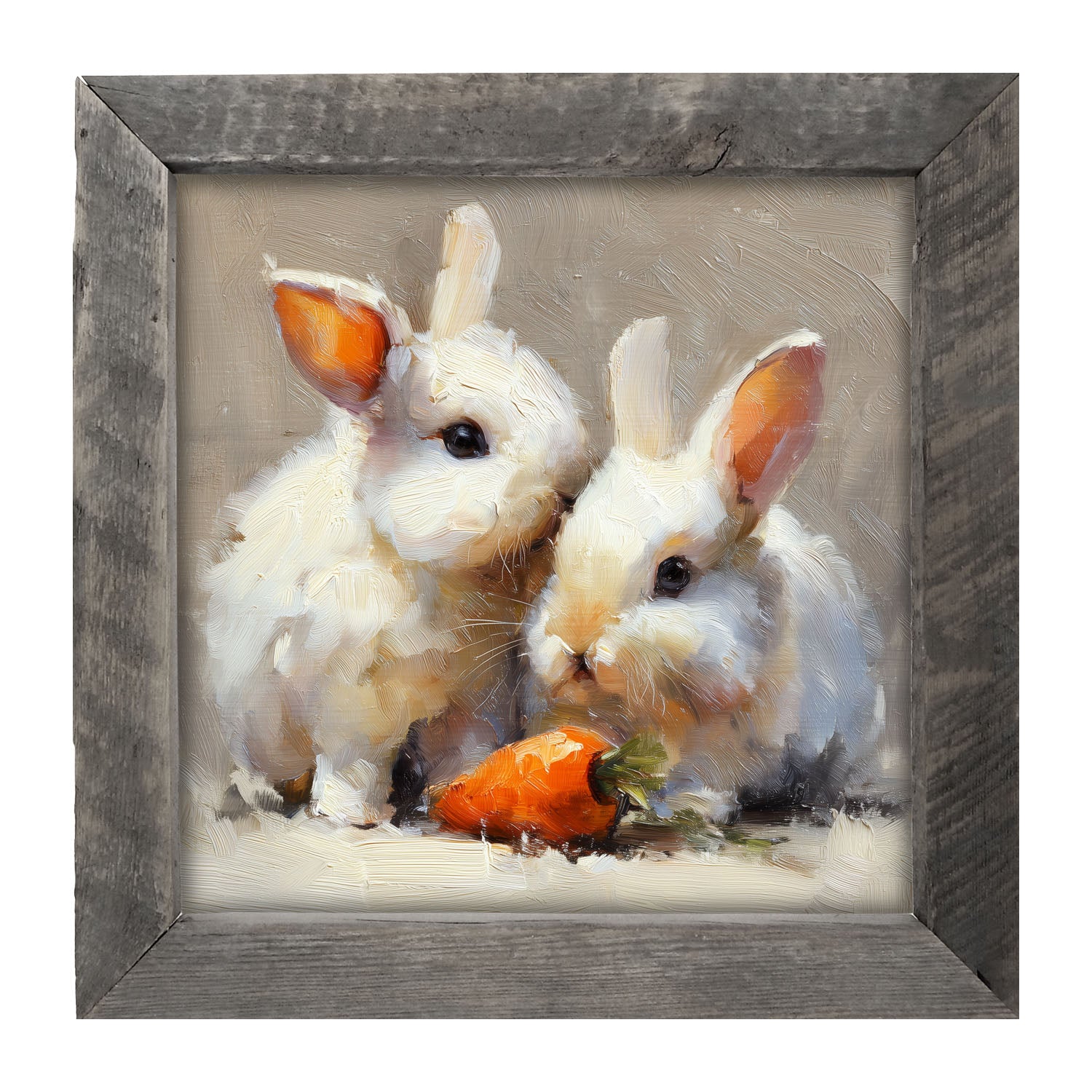 Two Bunnies with Carrot - Framed Art