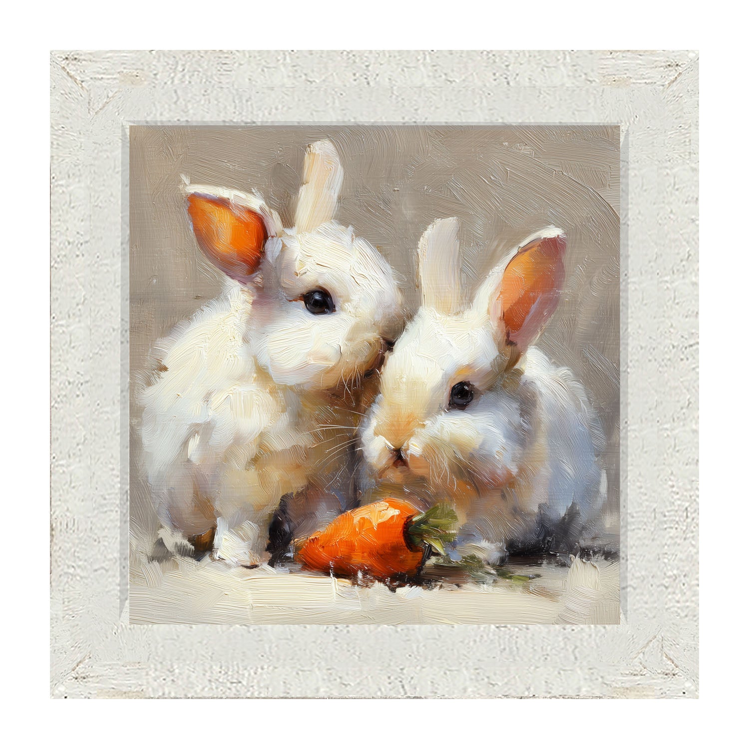 Two Bunnies with Carrot - Framed Art