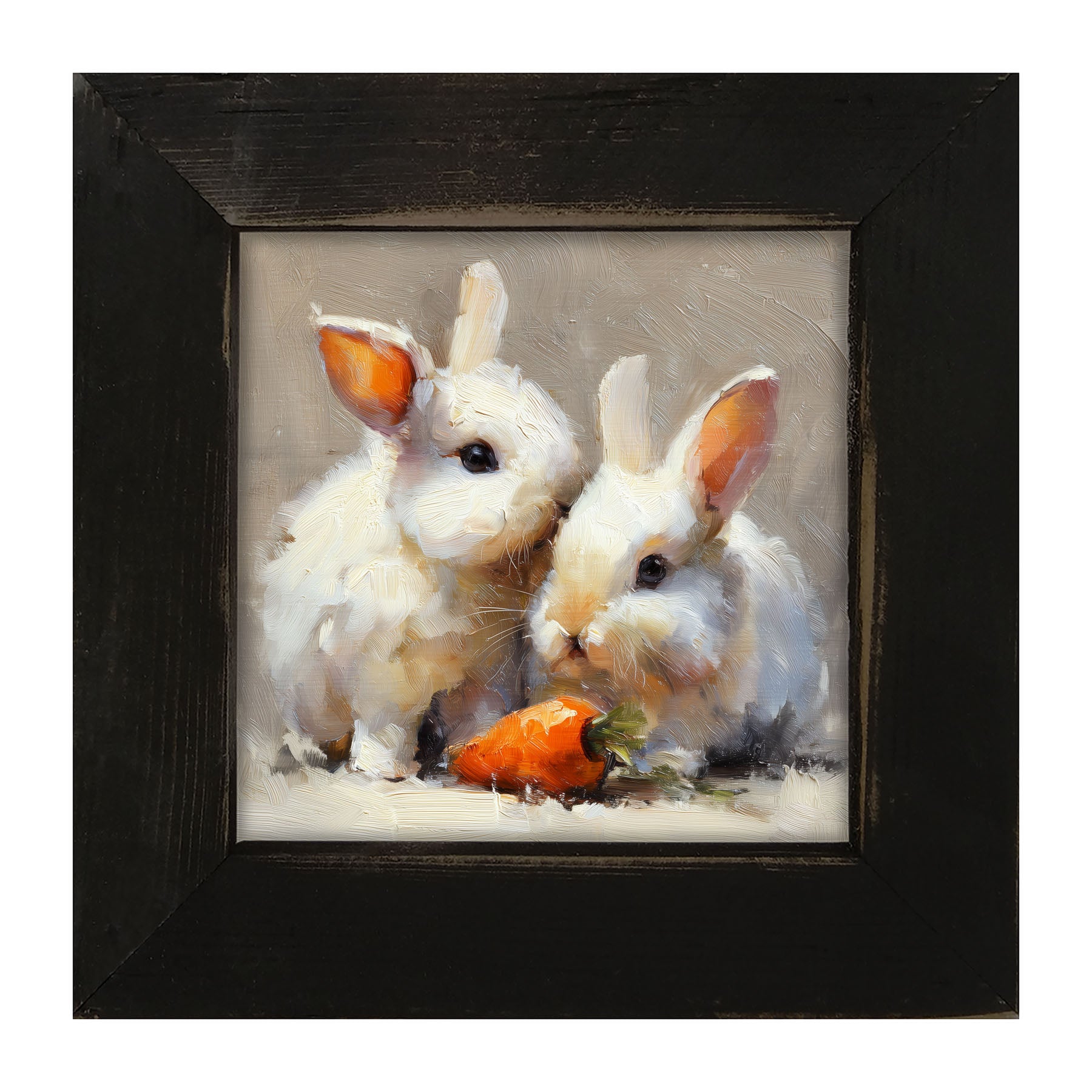 Two Bunnies with Carrot - Framed Art