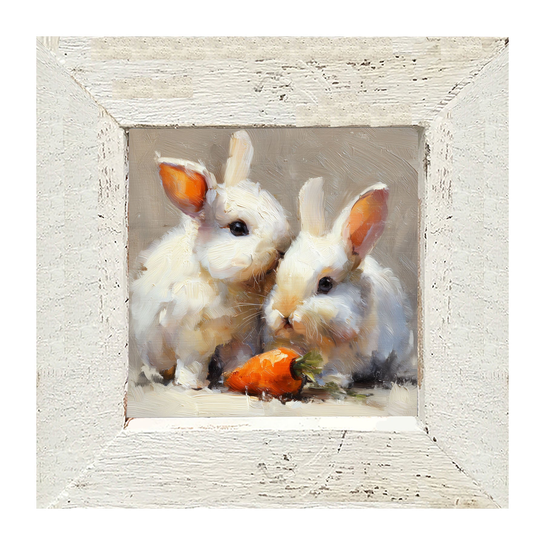 Two Bunnies with Carrot - Framed Art