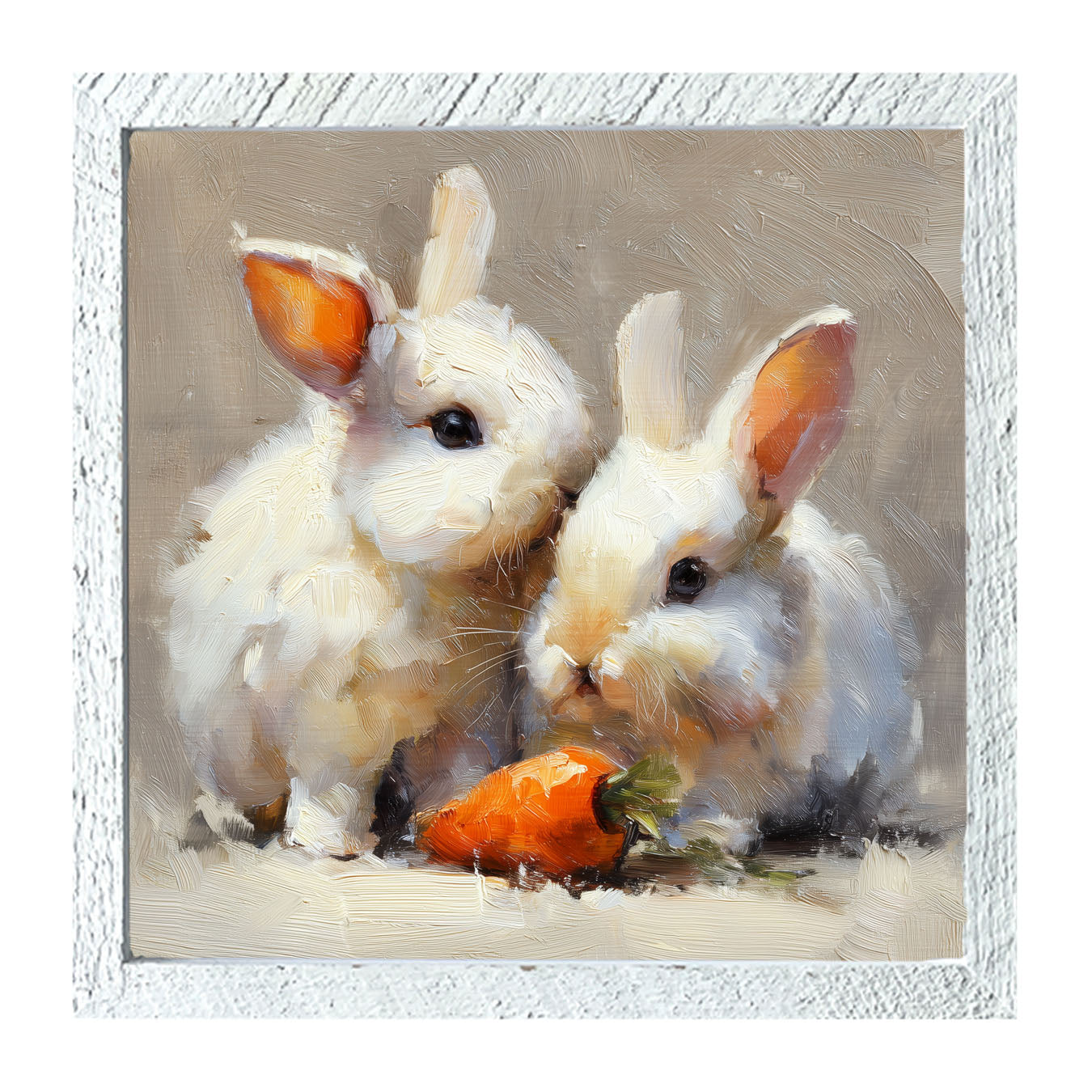 Two Bunnies with Carrot - Framed Art