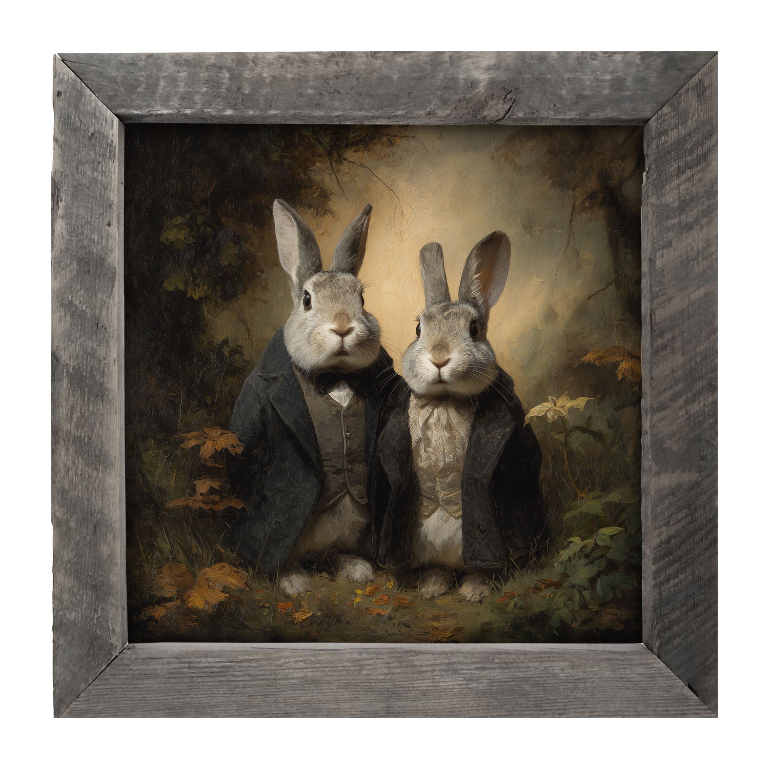 Bunnies Posing in Coats - Framed Art