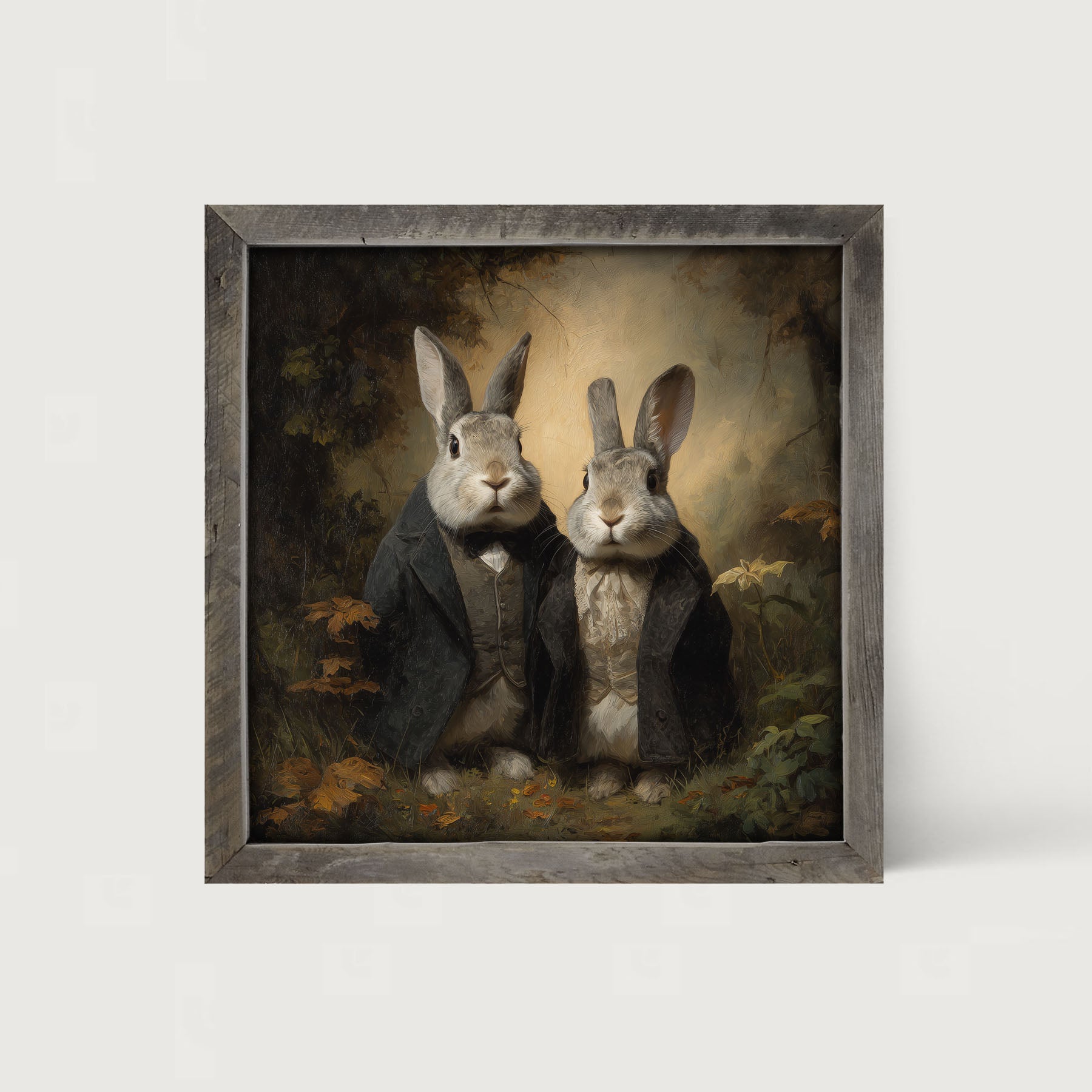 Bunnies Posing in Coats - Framed Art