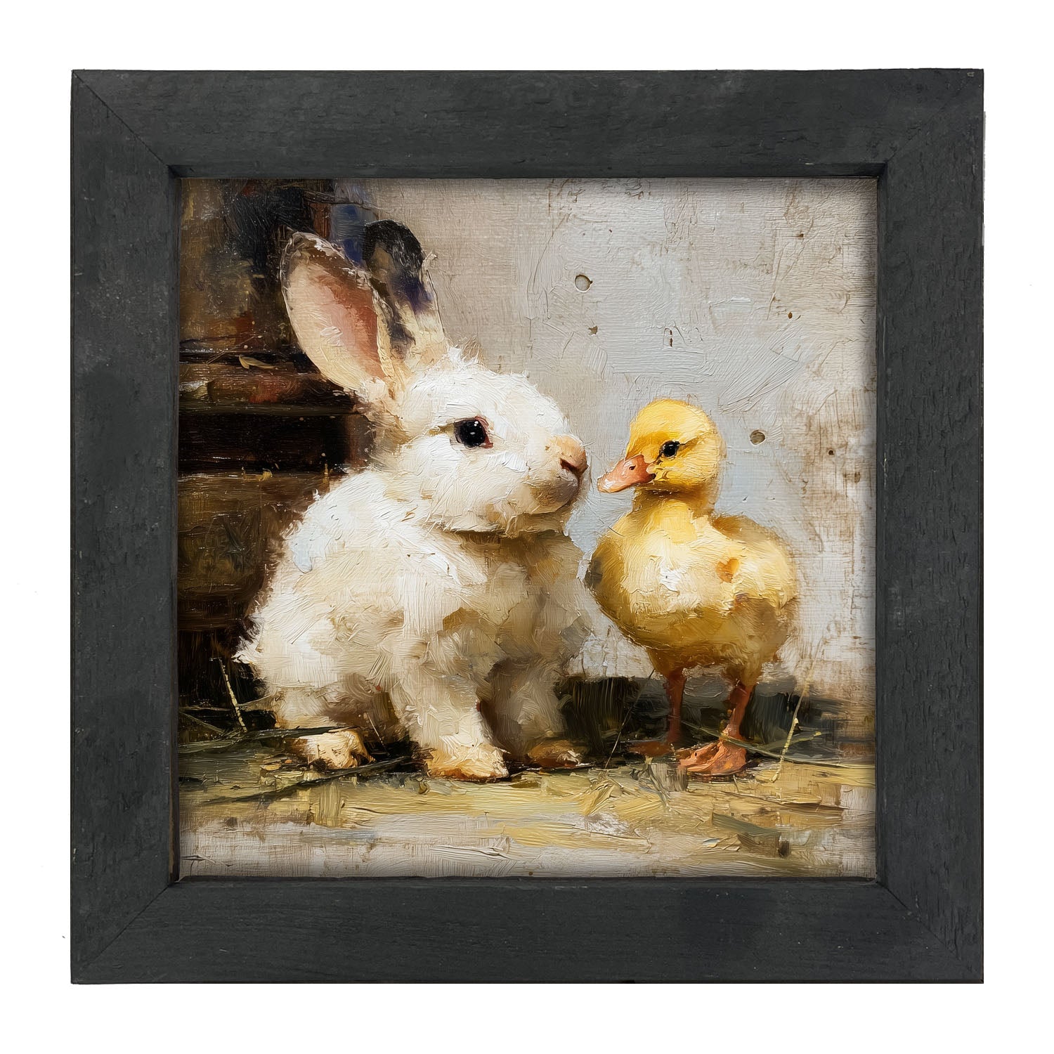 White Rabbit with Duck - Framed Art