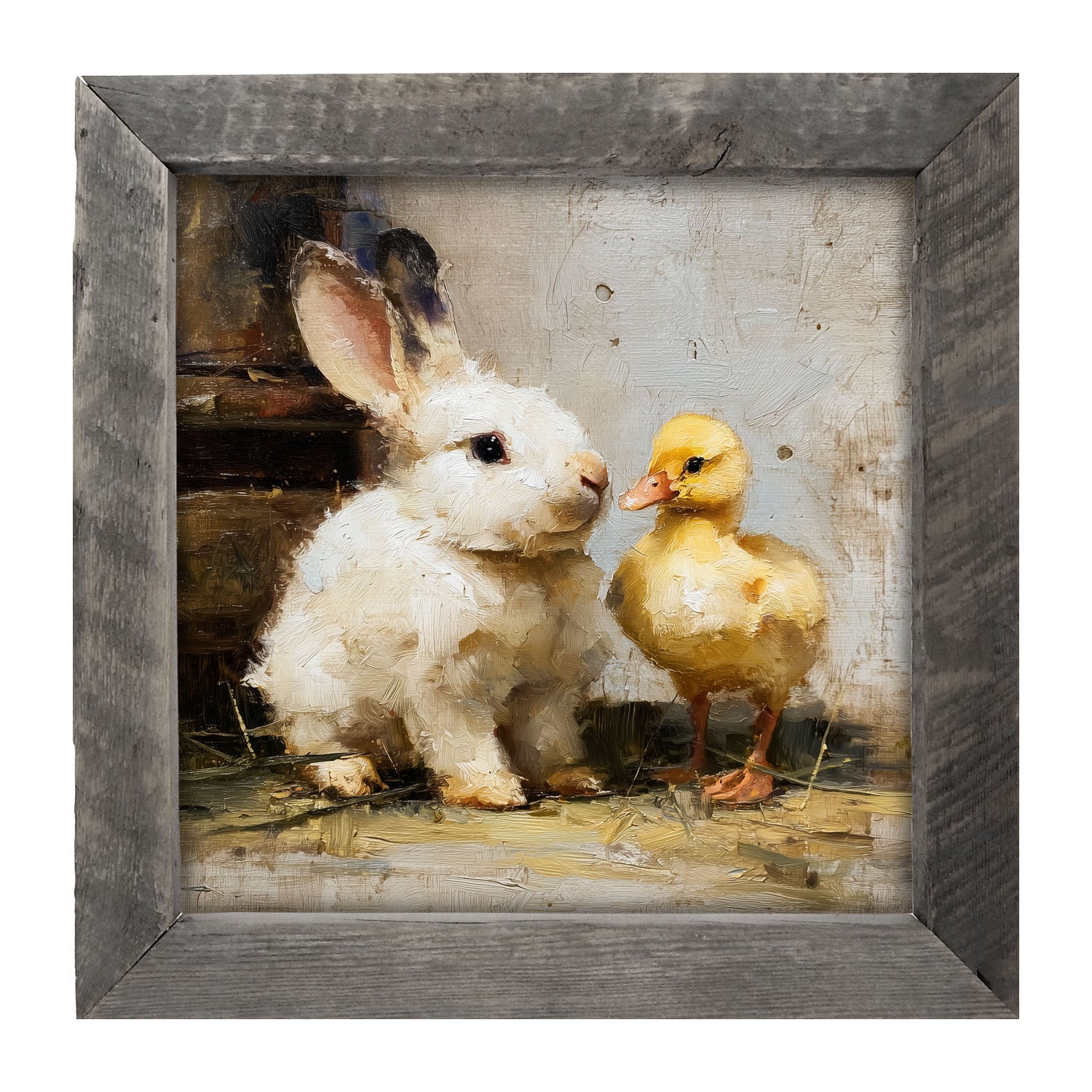 White Rabbit with Duck - Framed Art