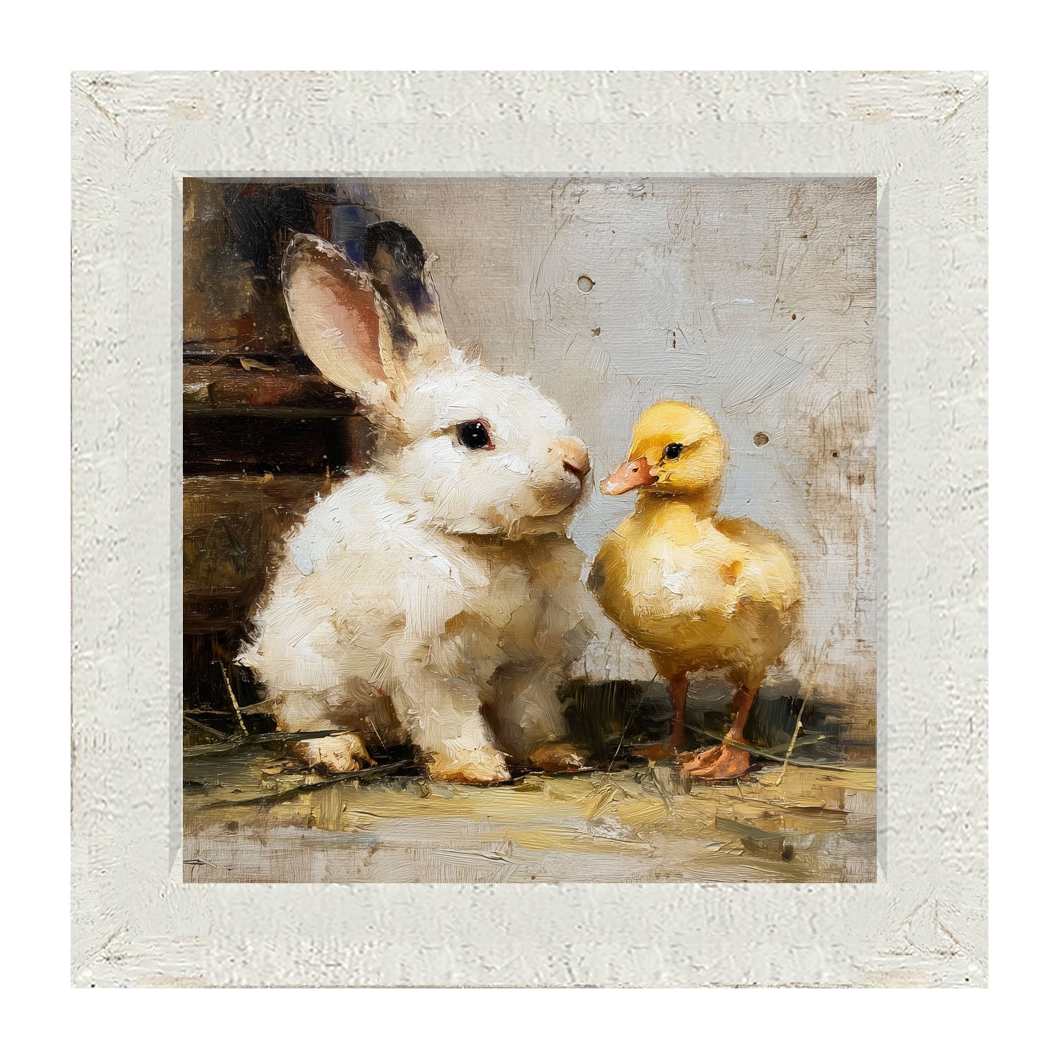 White Rabbit with Duck - Framed Art