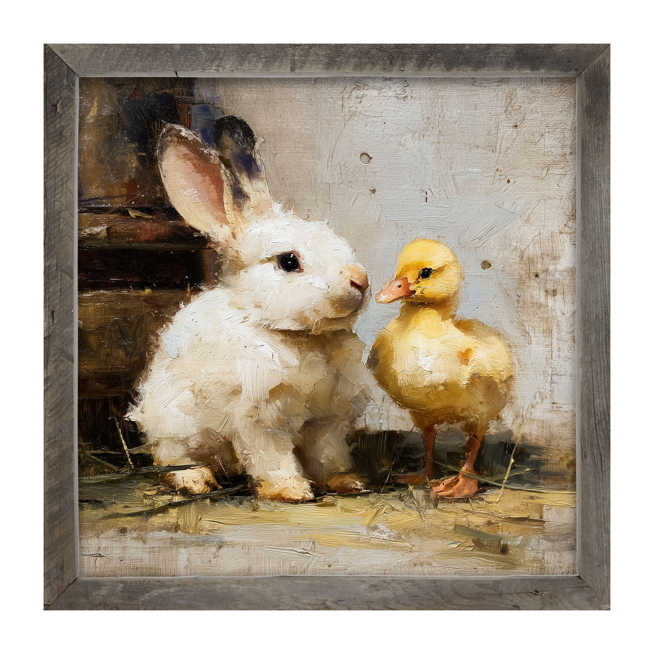 White Rabbit with Duck - Framed Art