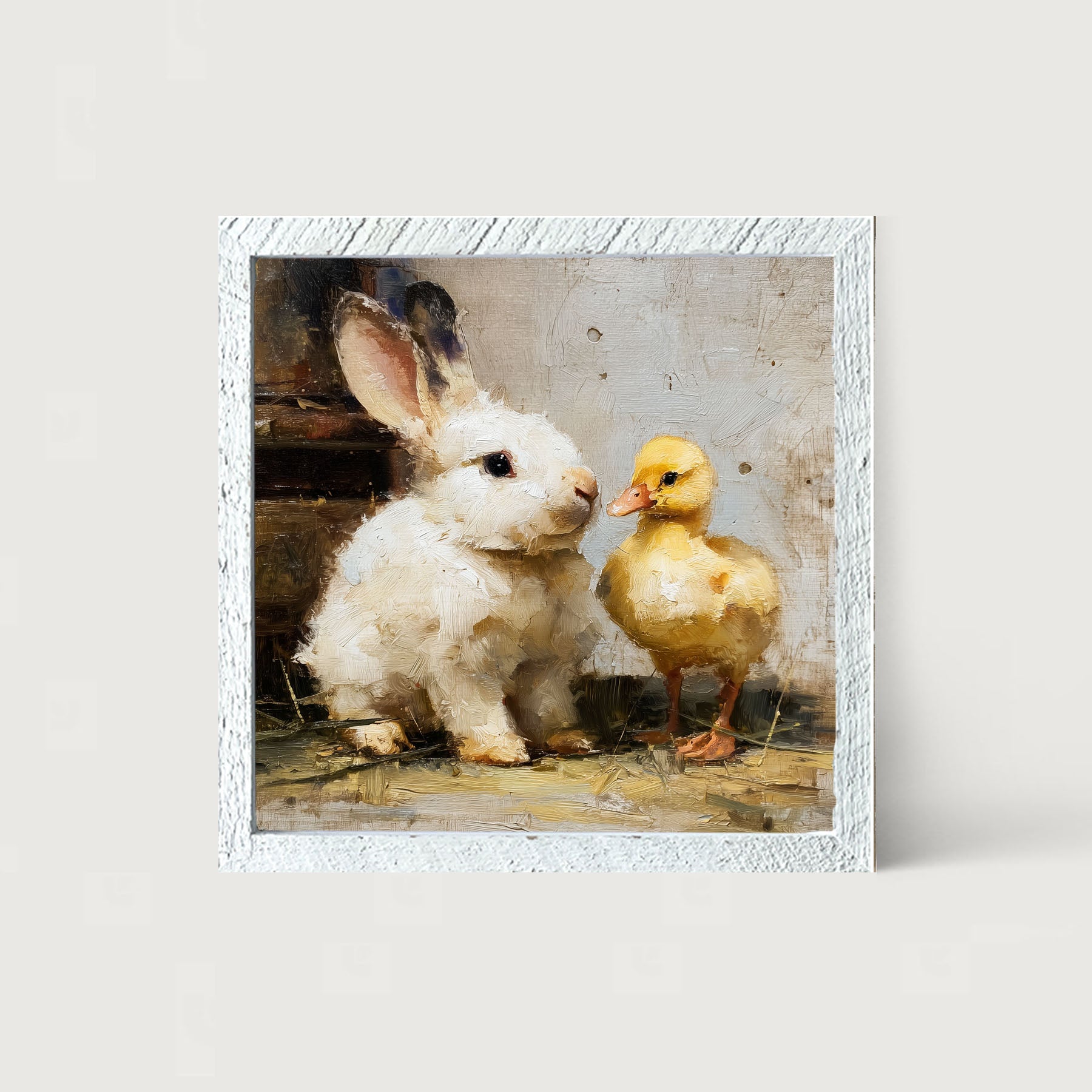 White Rabbit with Duck - Framed Art