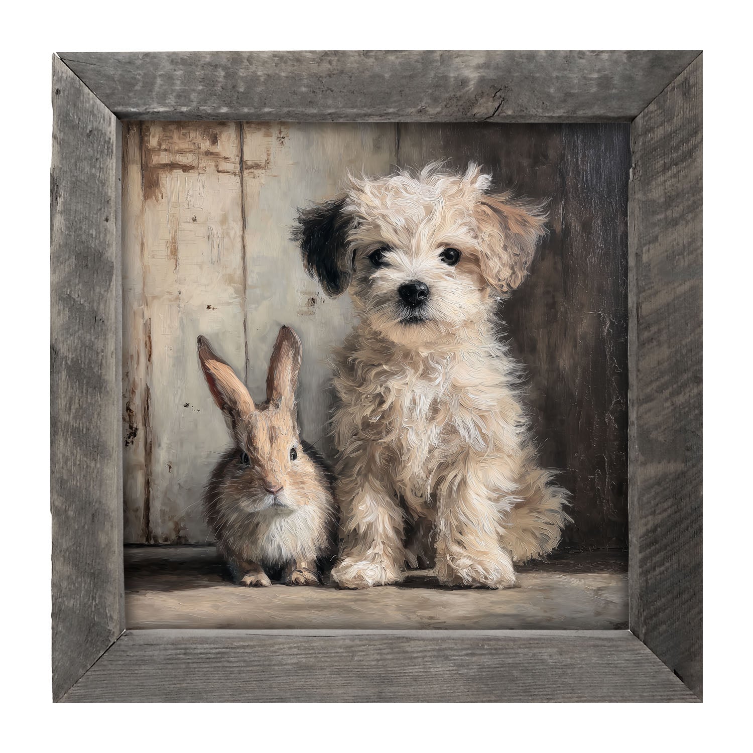 Dog Posing with Bunny - Framed Art