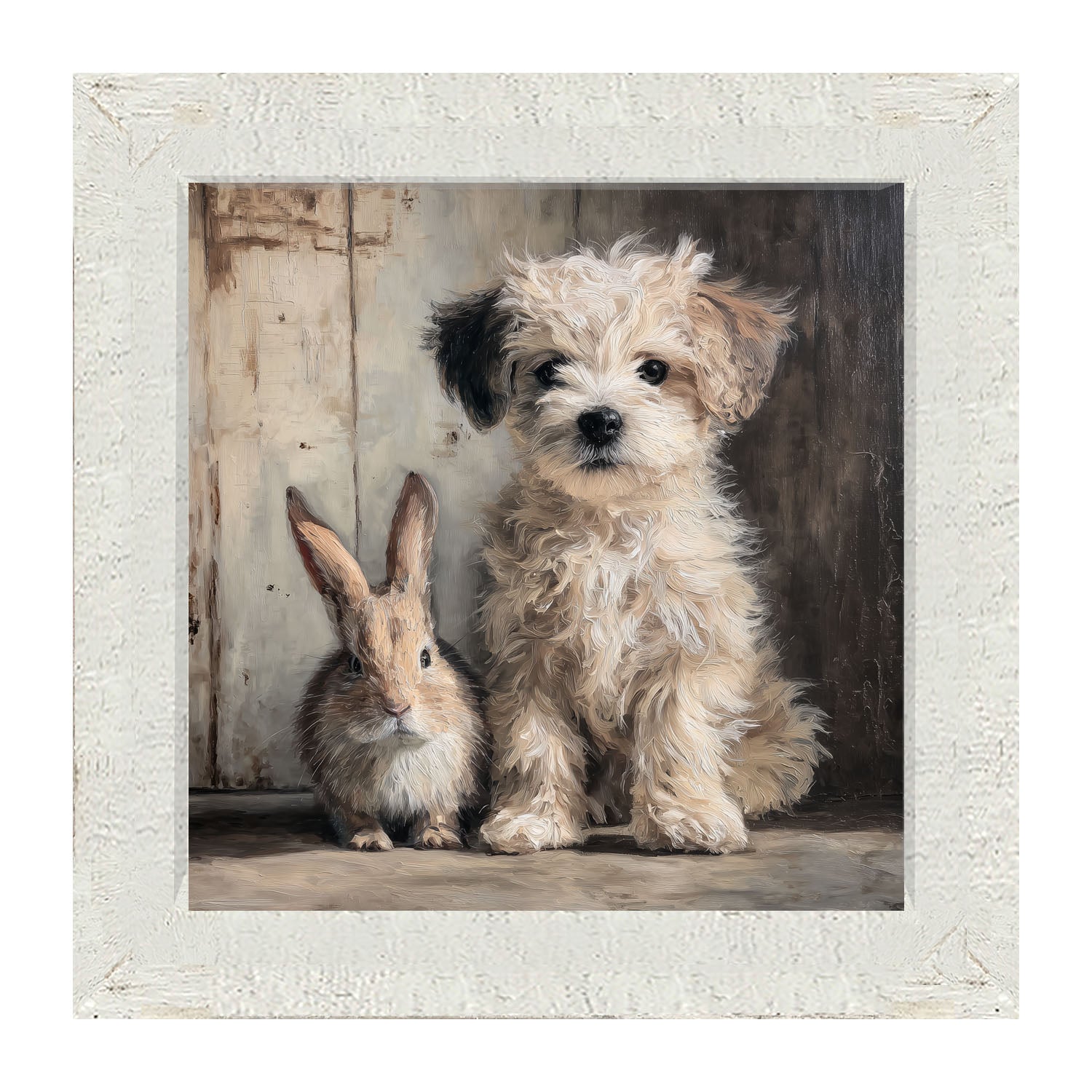 Dog Posing with Bunny - Framed Art