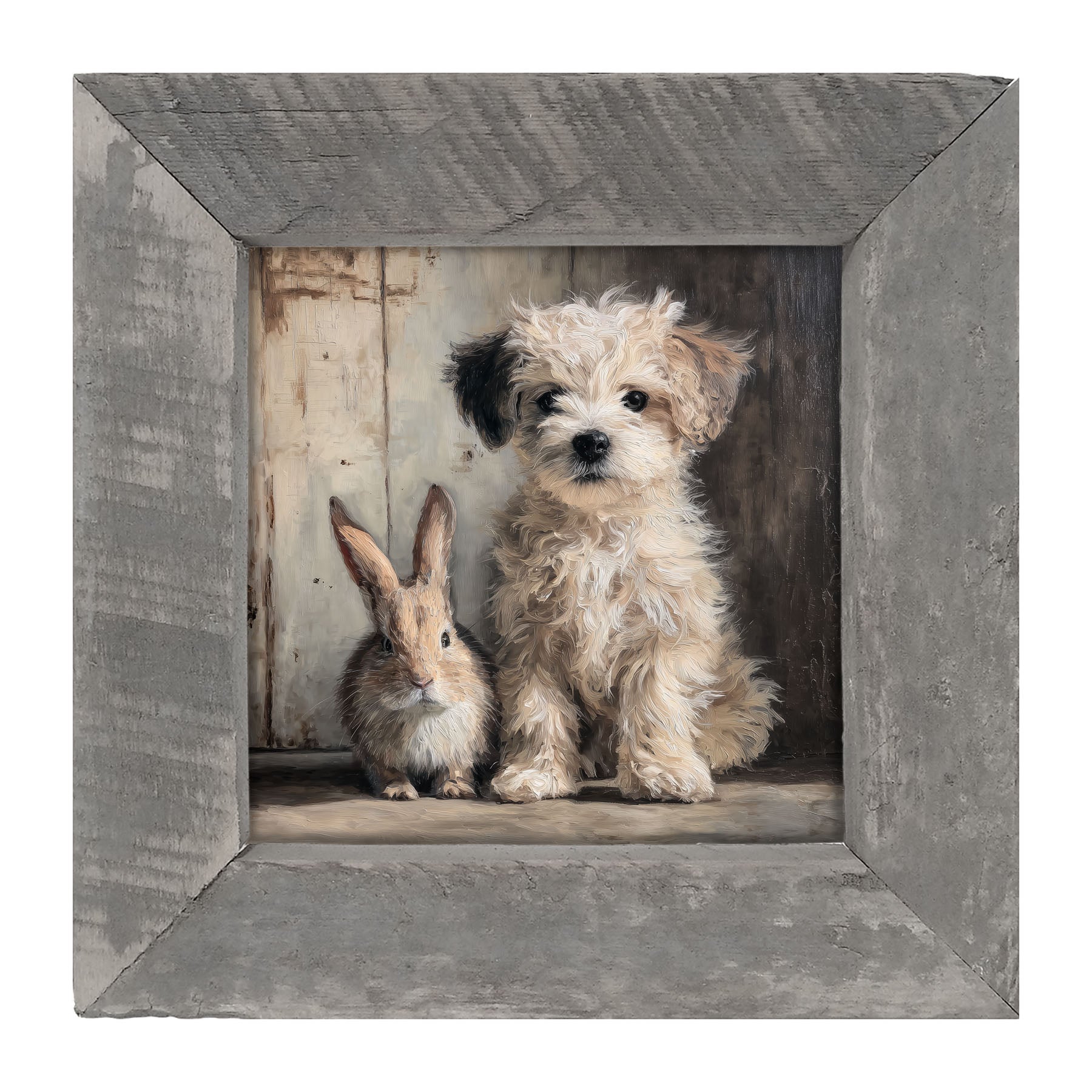 Dog Posing with Bunny - Framed Art