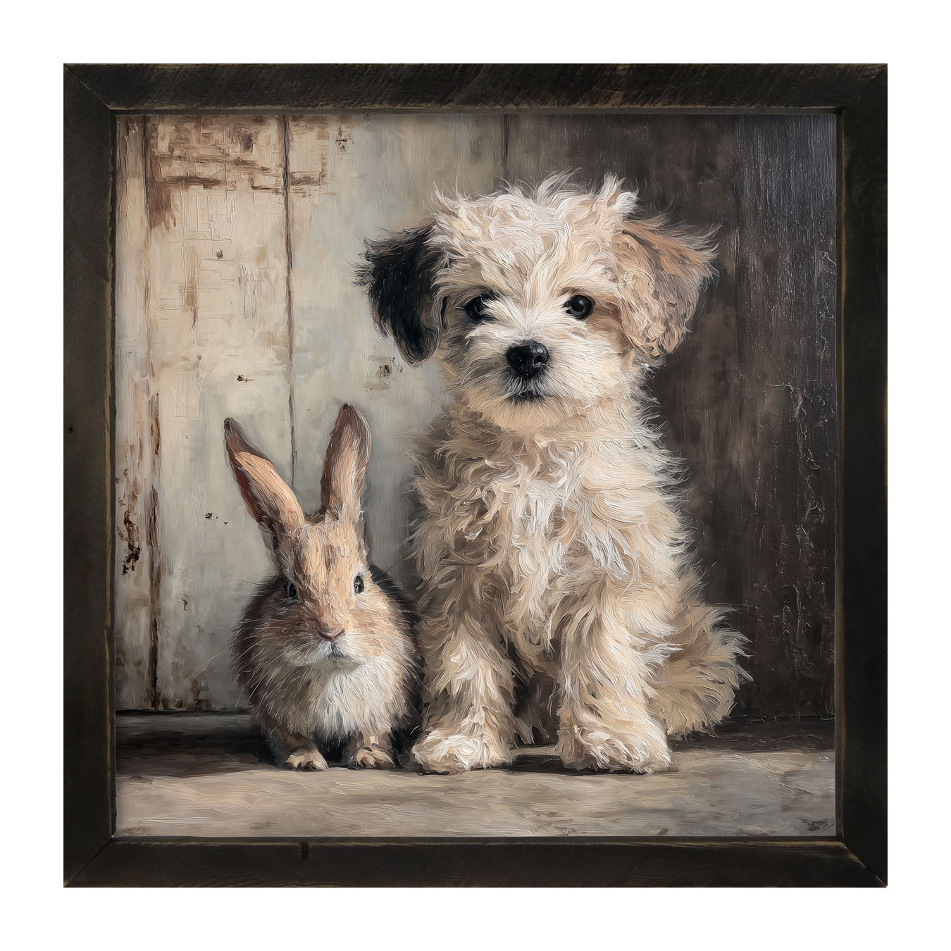 Dog Posing with Bunny - Framed Art