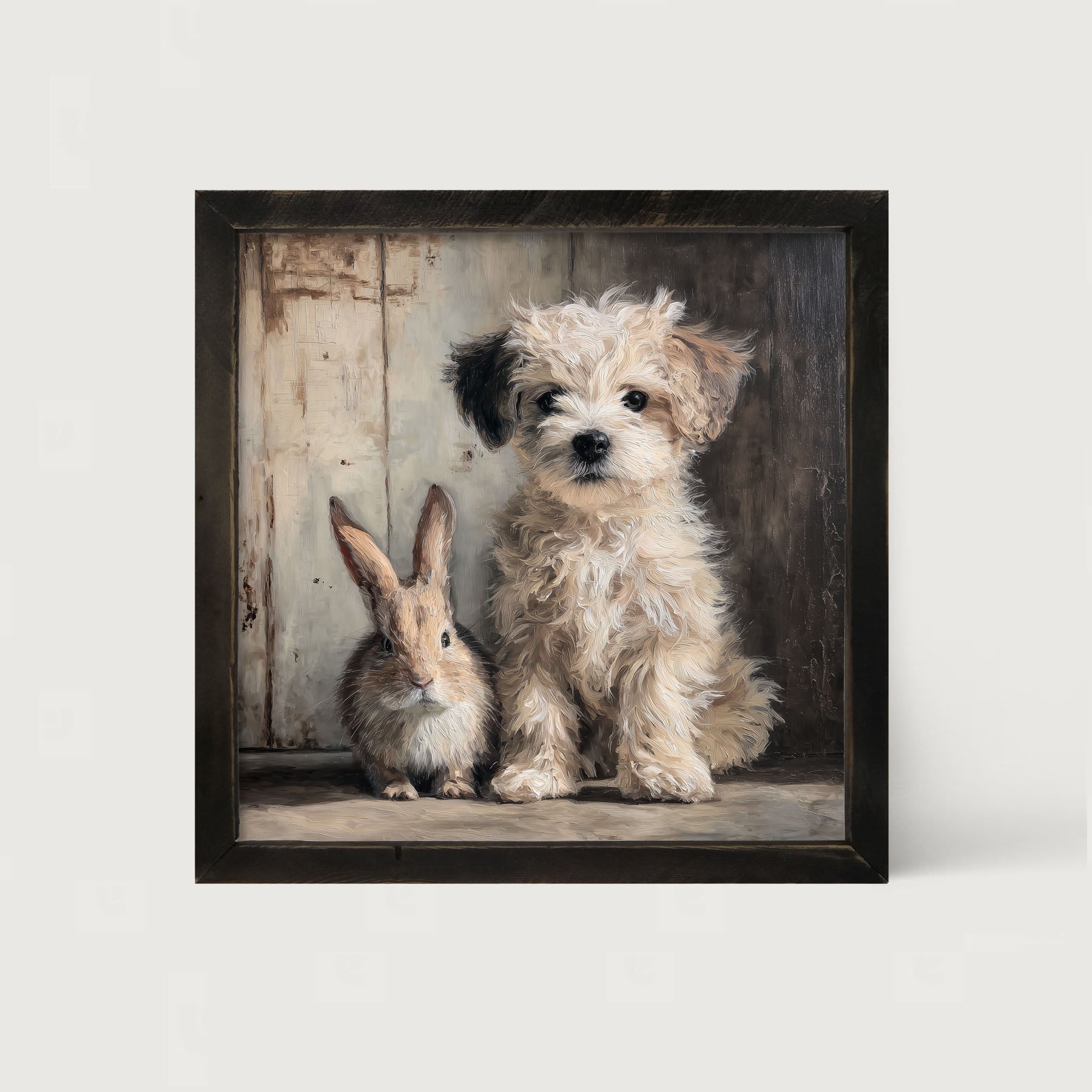 Dog Posing with Bunny - Framed Art