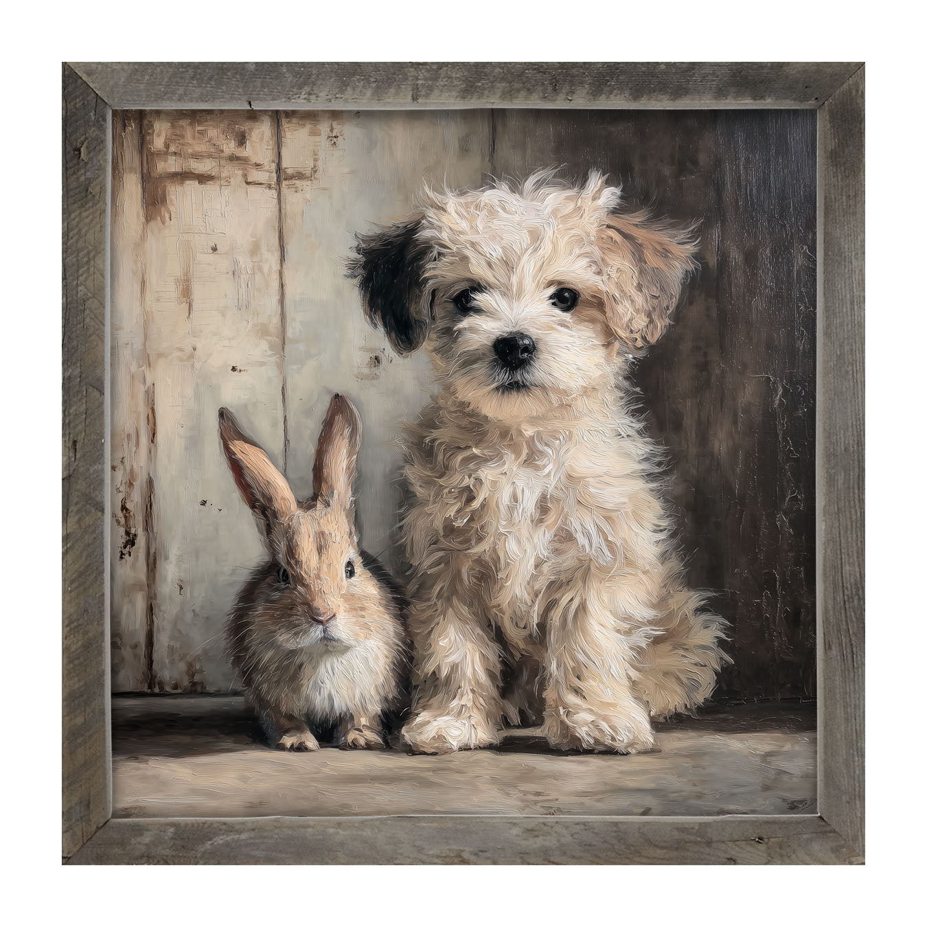 Dog Posing with Bunny - Framed Art