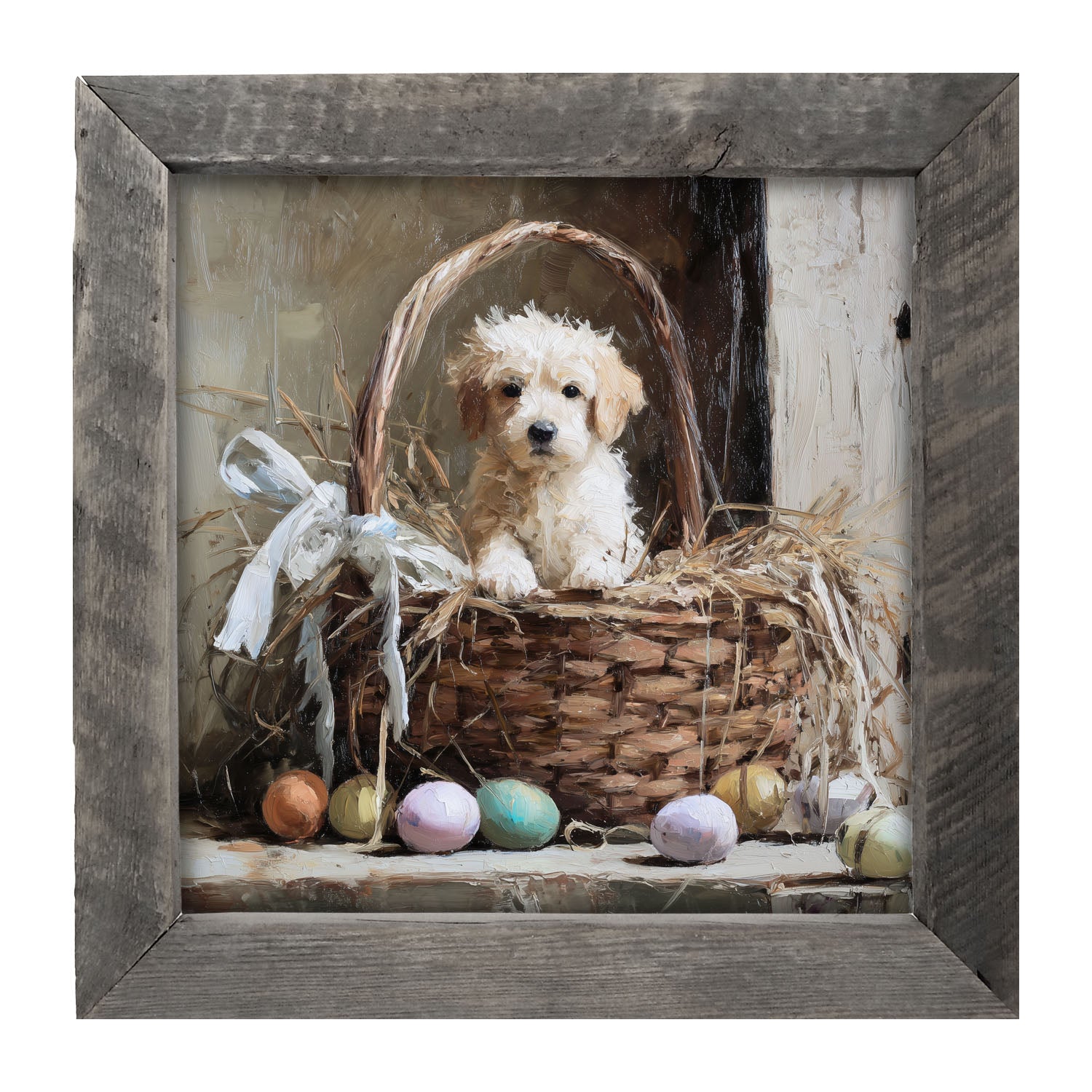 Easter Basket - Dog with Easter eggs - Framed Art