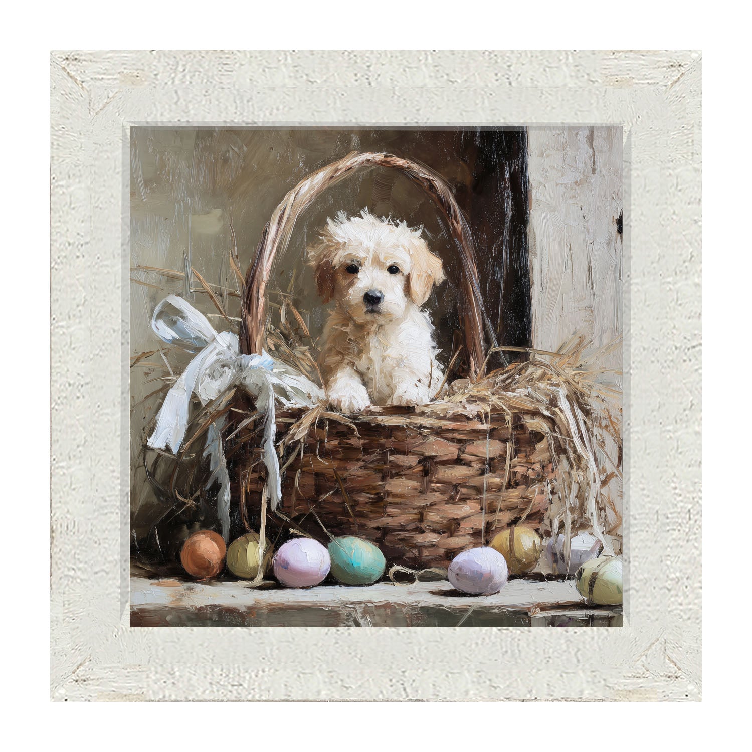 Easter Basket - Dog with Easter eggs - Framed Art