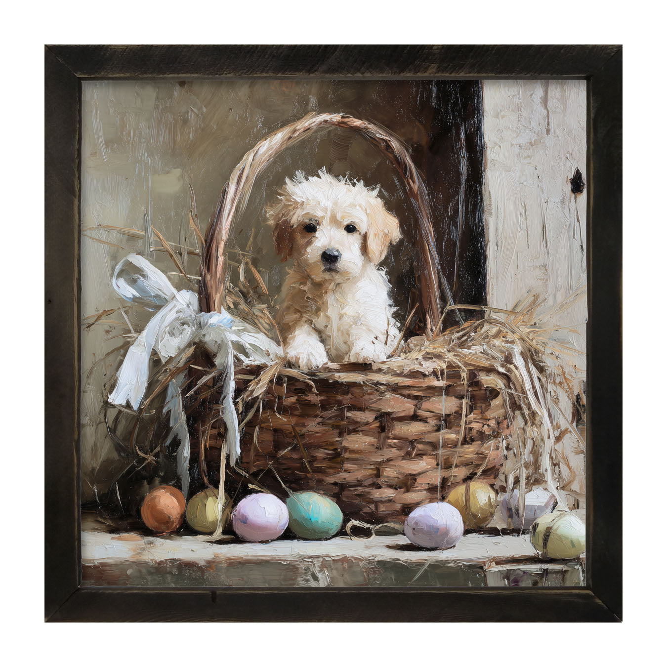 Easter Basket - Dog with Easter eggs - Framed Art