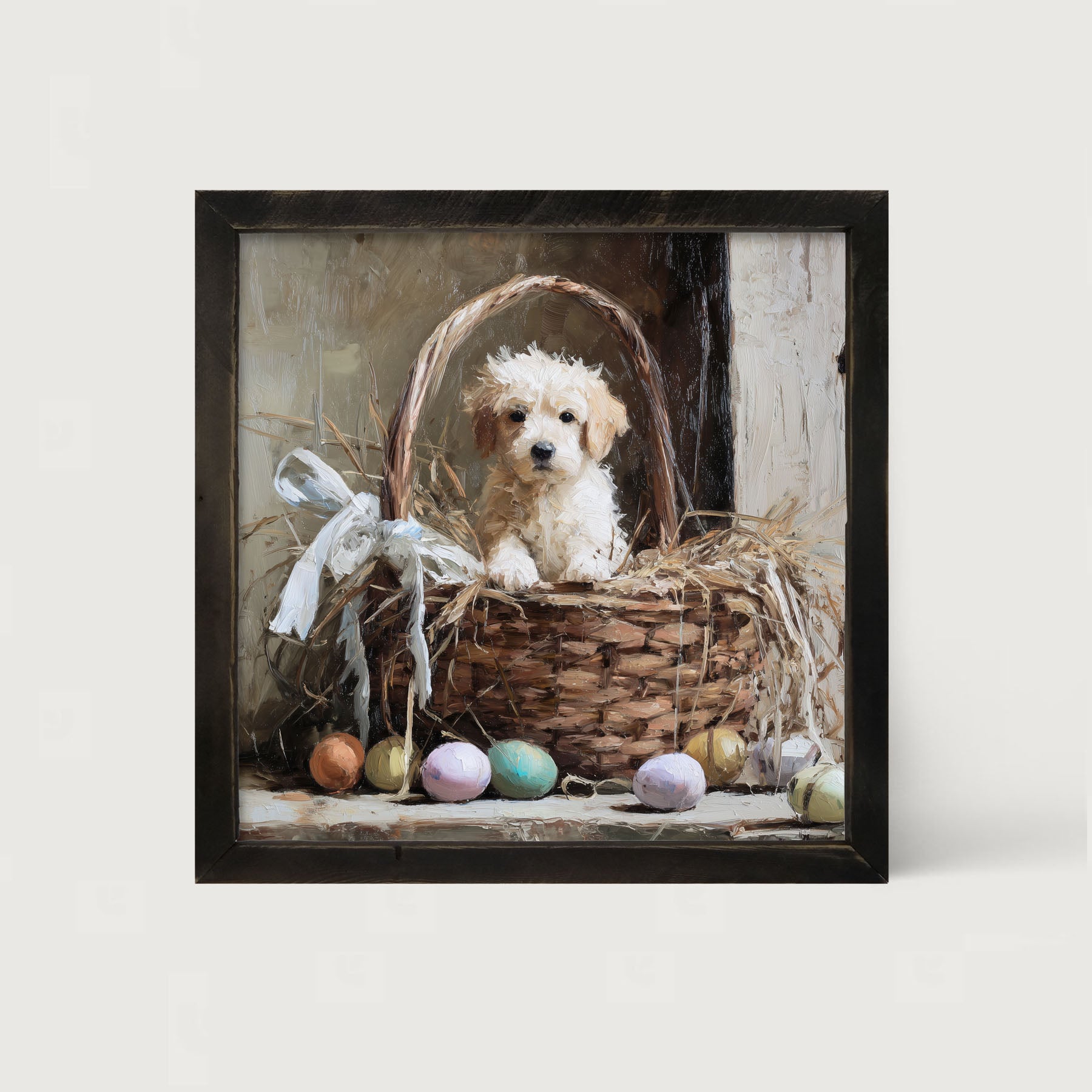 Easter Basket - Dog with Easter eggs - Framed Art
