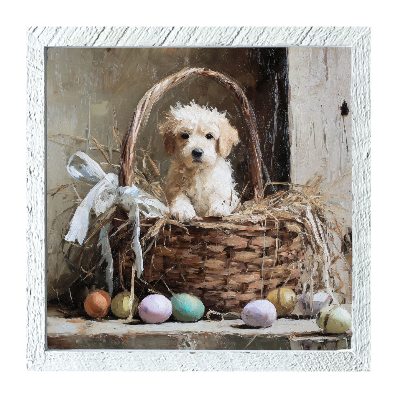 Easter Basket - Dog with Easter eggs - Framed Art
