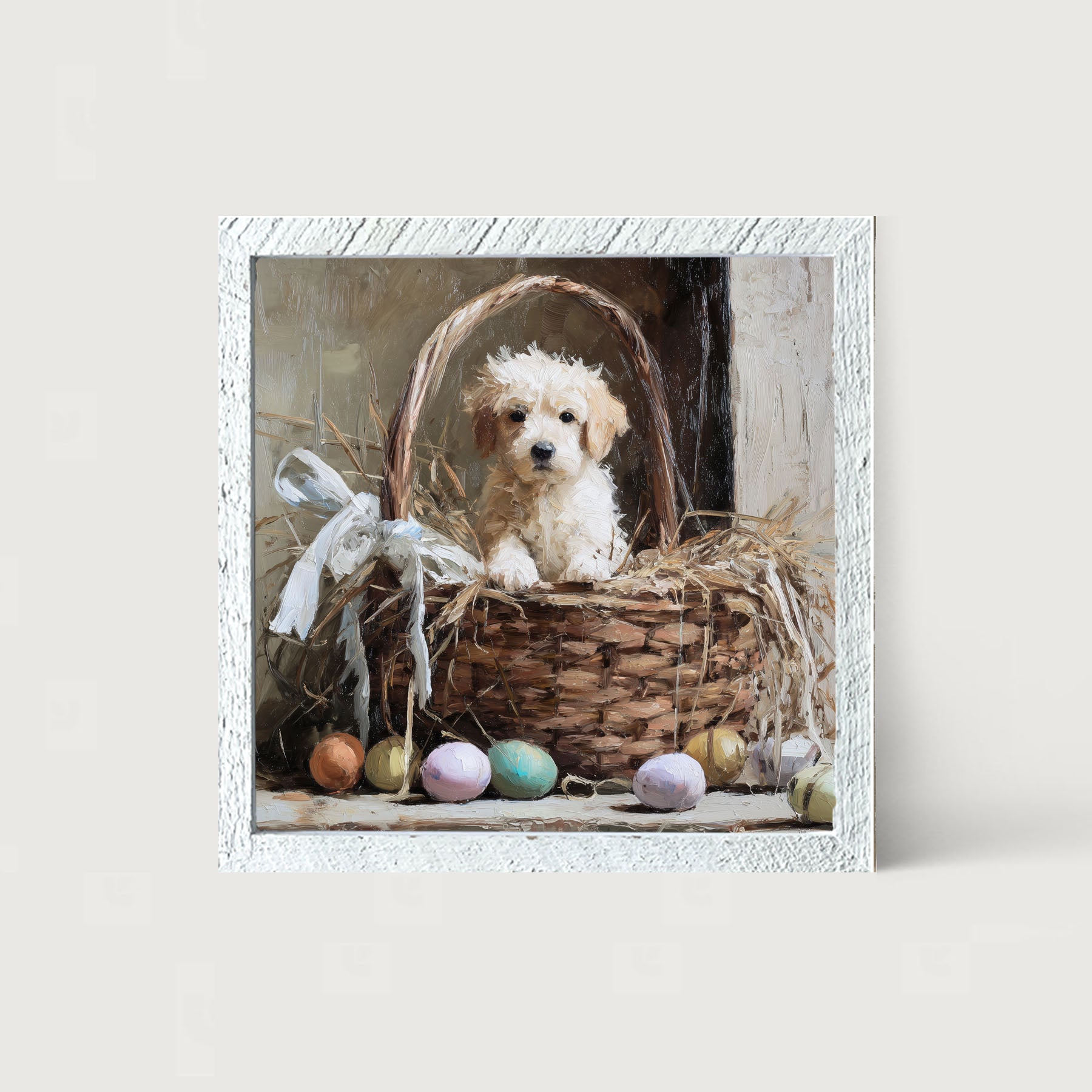 Easter Basket - Dog with Easter eggs - Framed Art