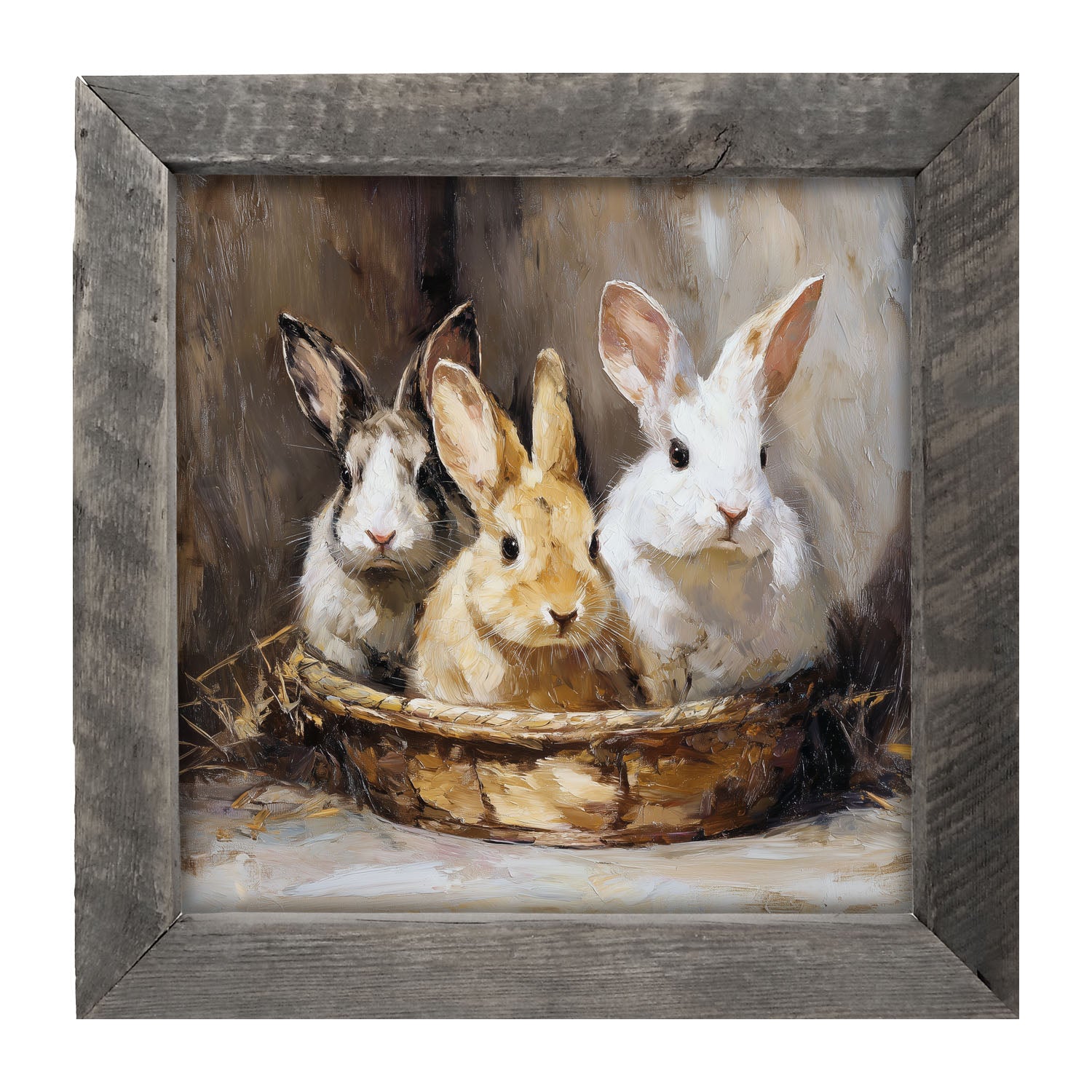 Easter Basket - Three Bunnies - Framed Art