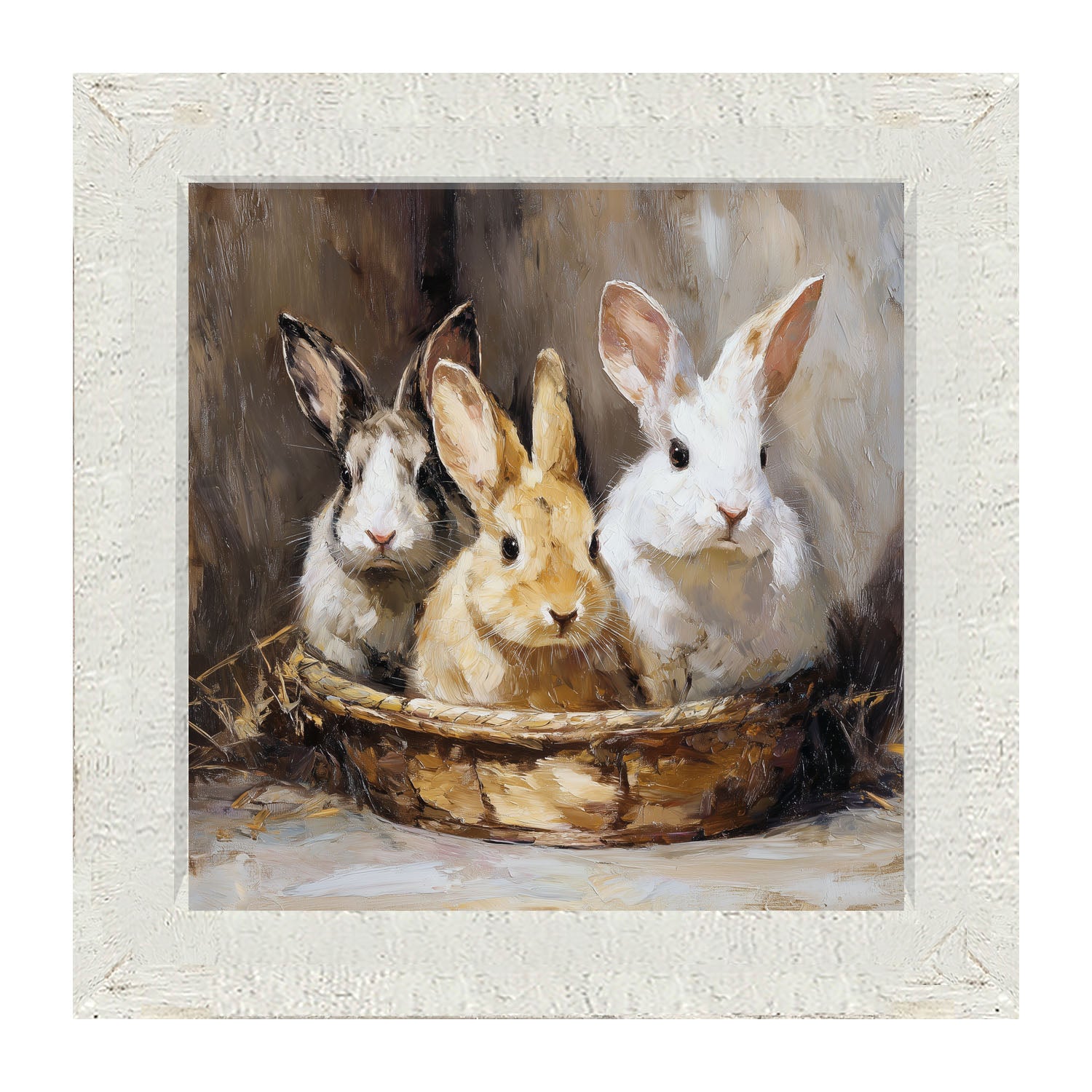 Easter Basket - Three Bunnies - Framed Art