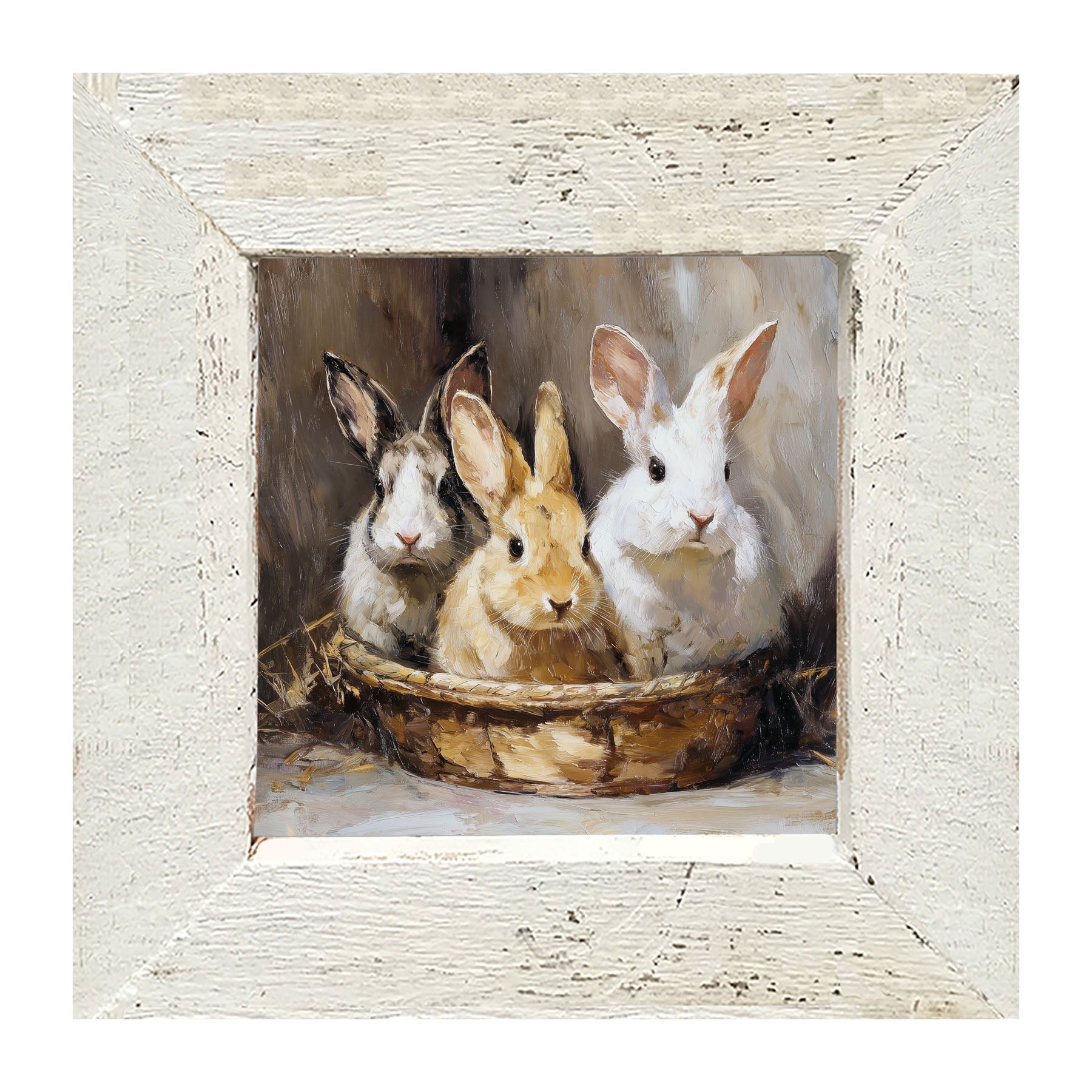 Easter Basket - Three Bunnies - Framed Art