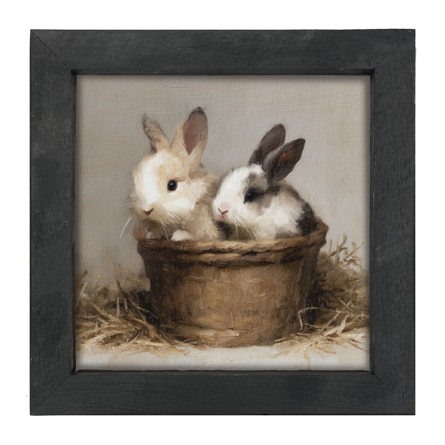 Easter Basket - Two Bunnies - Framed Art