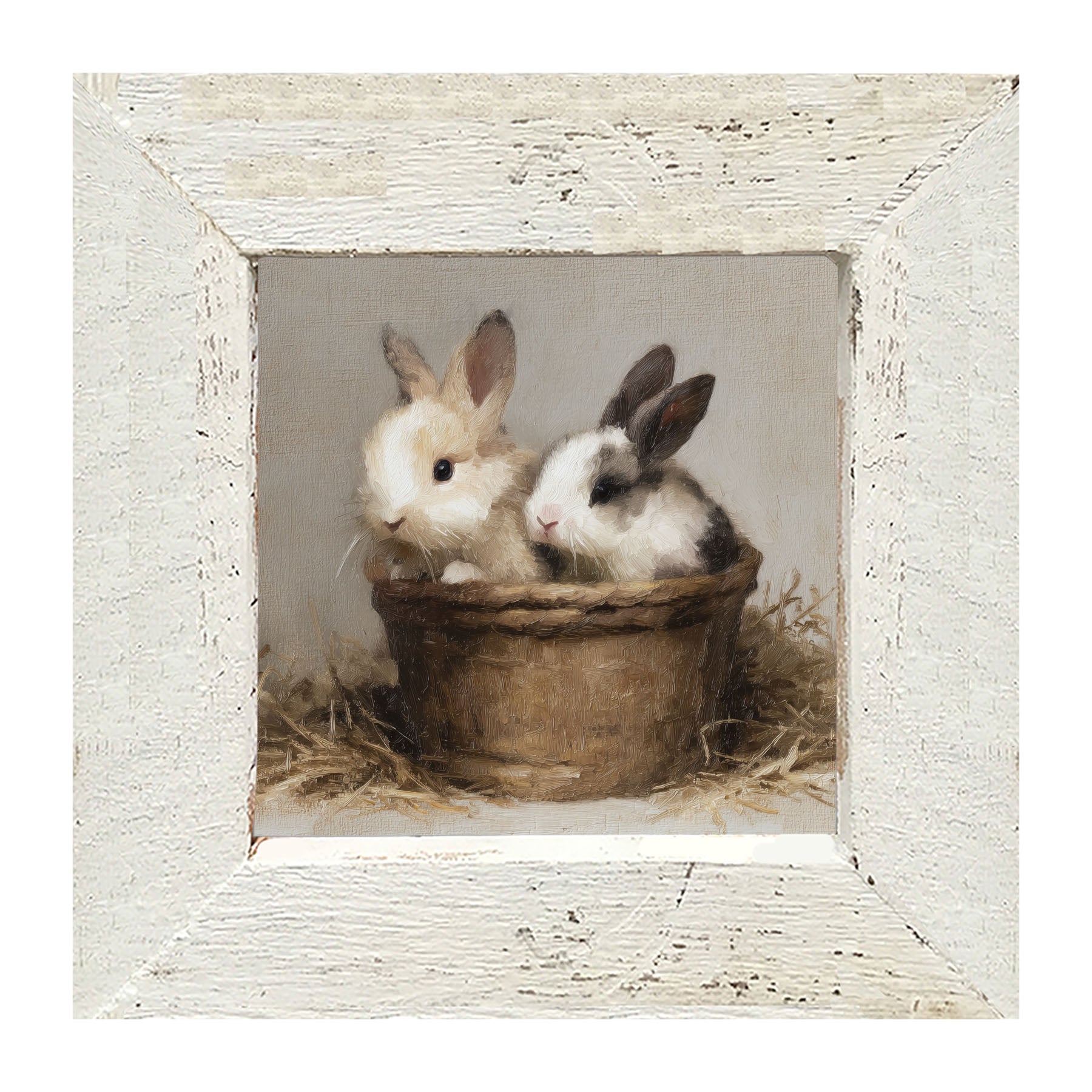 Easter Basket - Two Bunnies - Framed Art