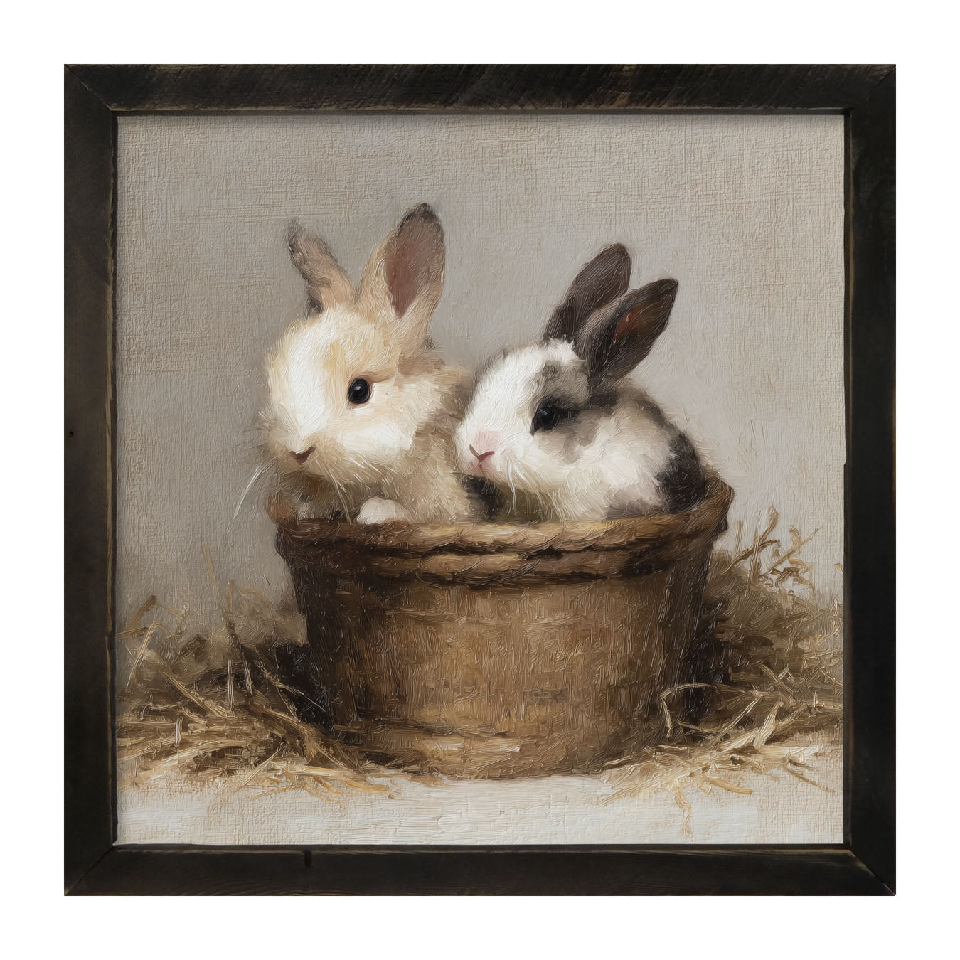 Easter Basket - Two Bunnies - Framed Art