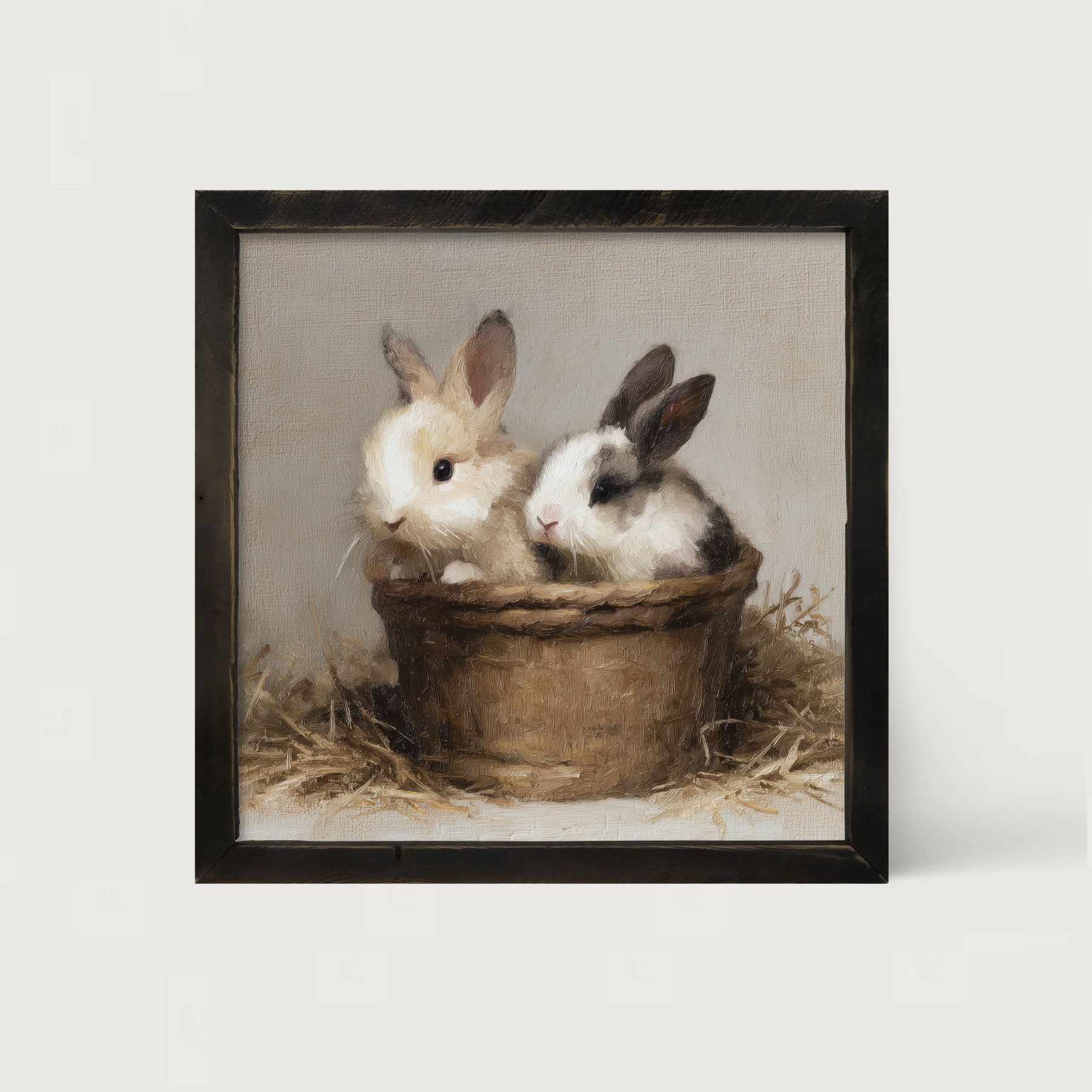 Easter Basket - Two Bunnies - Framed Art