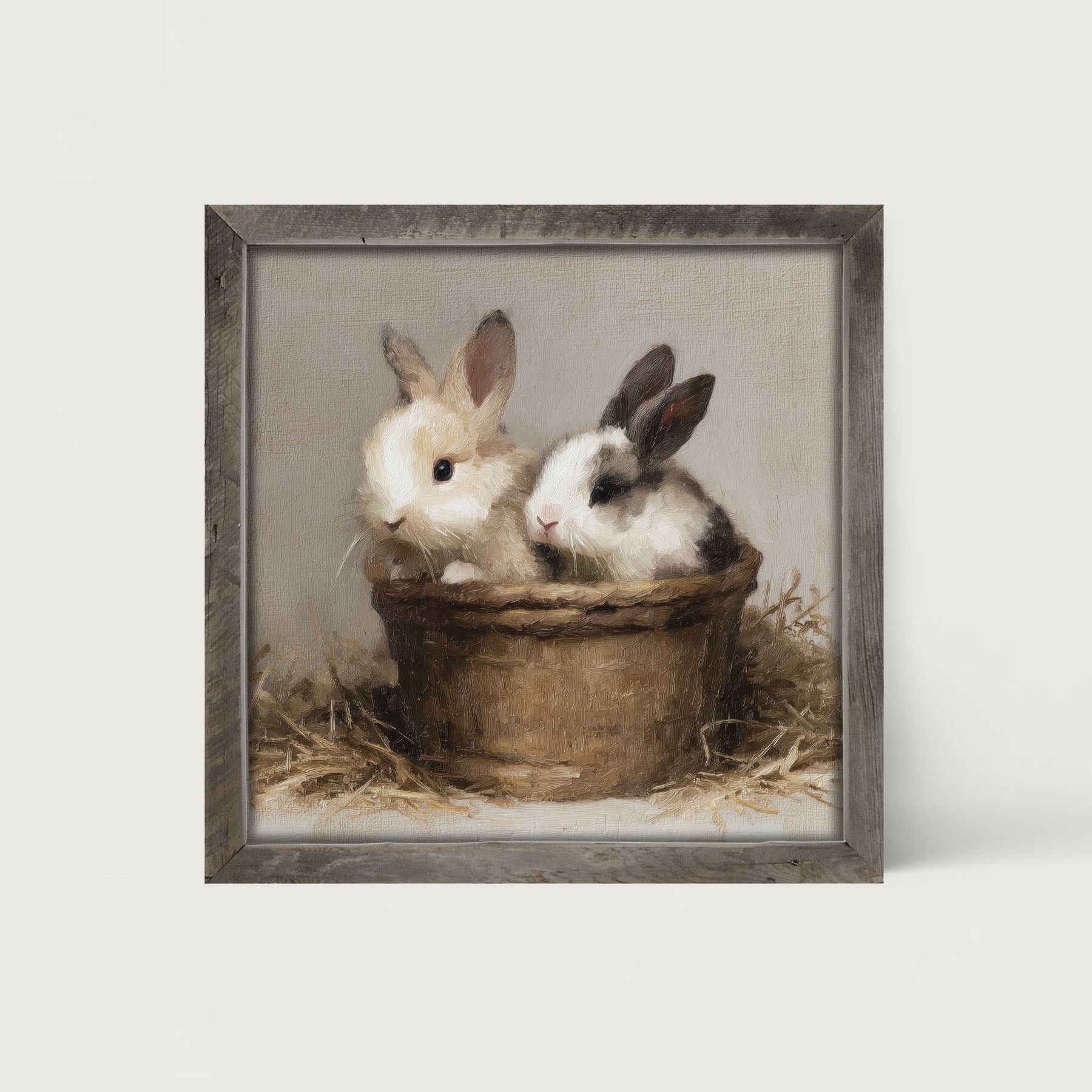 Easter Basket - Two Bunnies - Framed Art