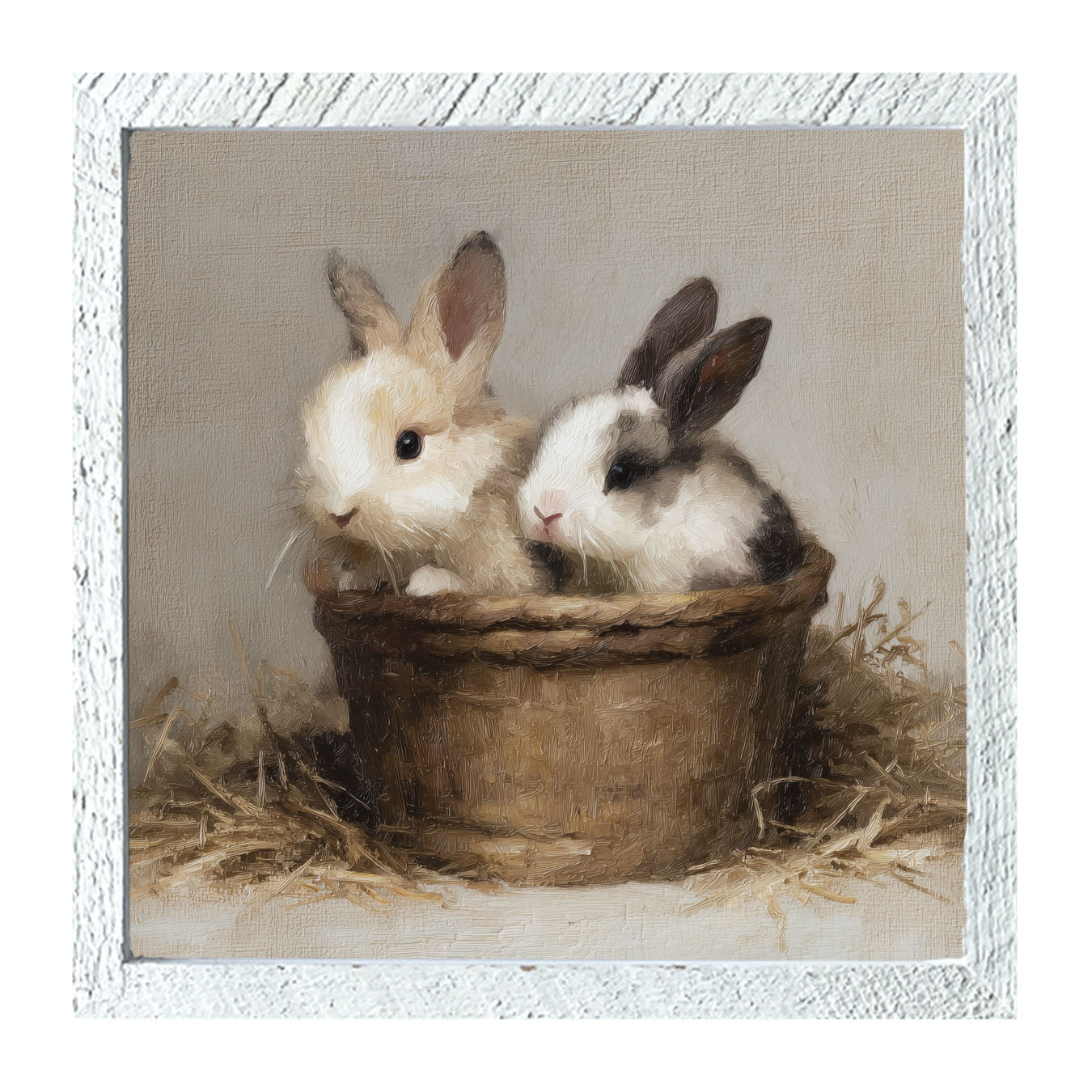 Easter Basket - Two Bunnies - Framed Art