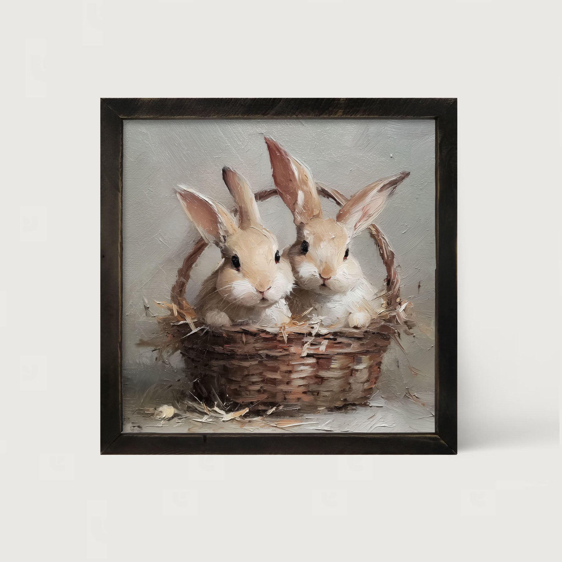 Easter Basket - Pair of Bunnies - Framed Art