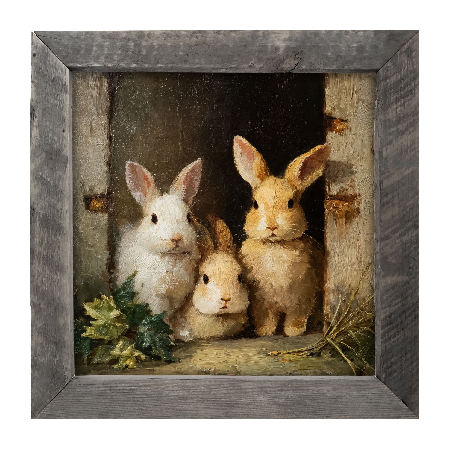 Three Rabbits in Doorway - Framed Art