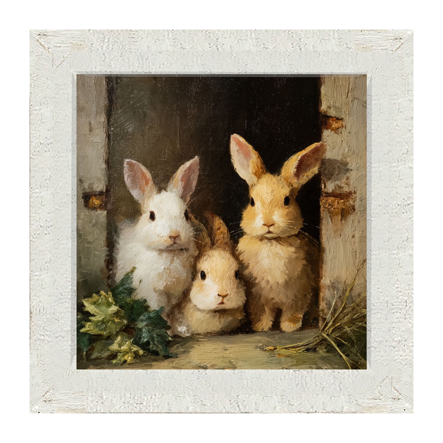 Three Rabbits in Doorway - Framed Art
