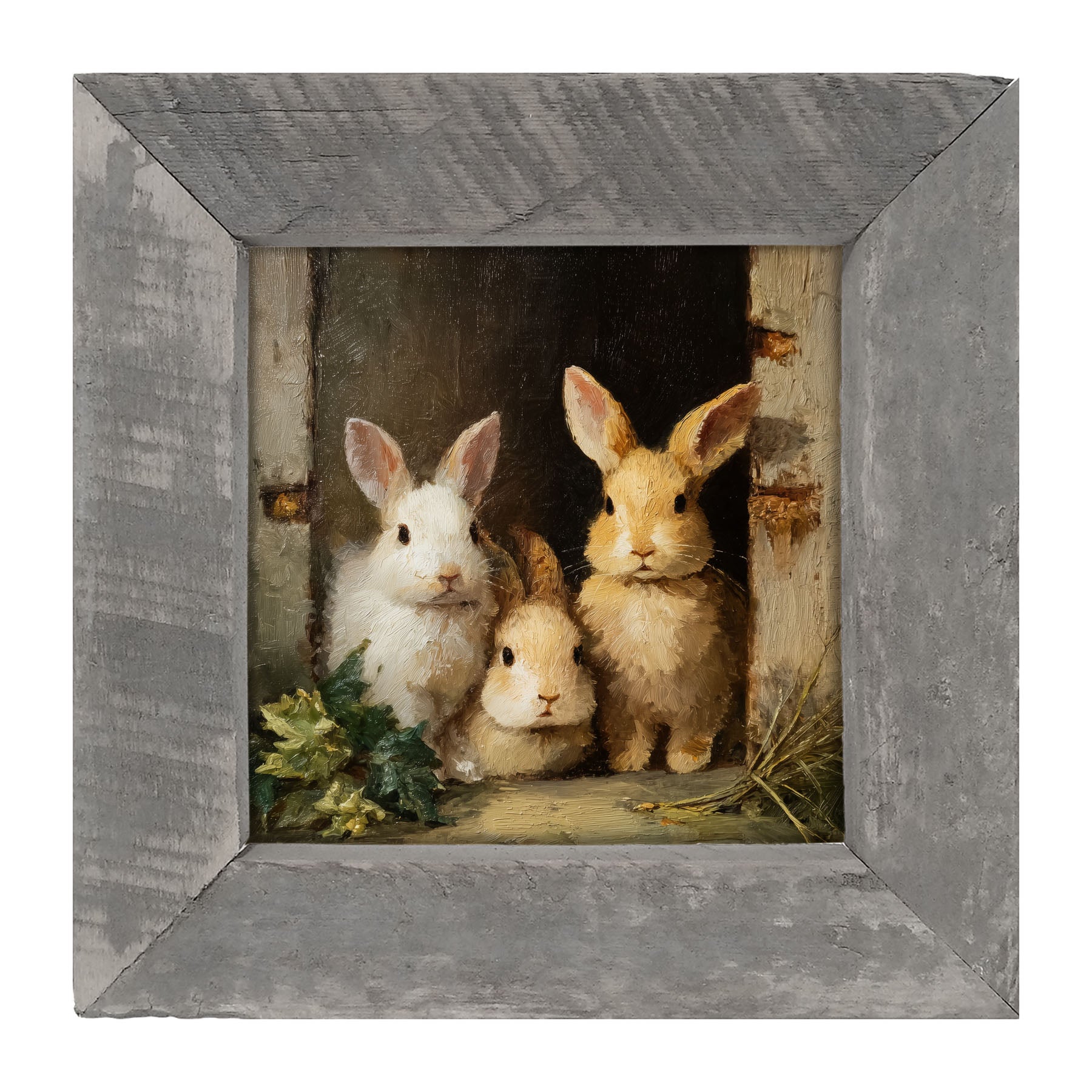 Three Rabbits in Doorway - Framed Art