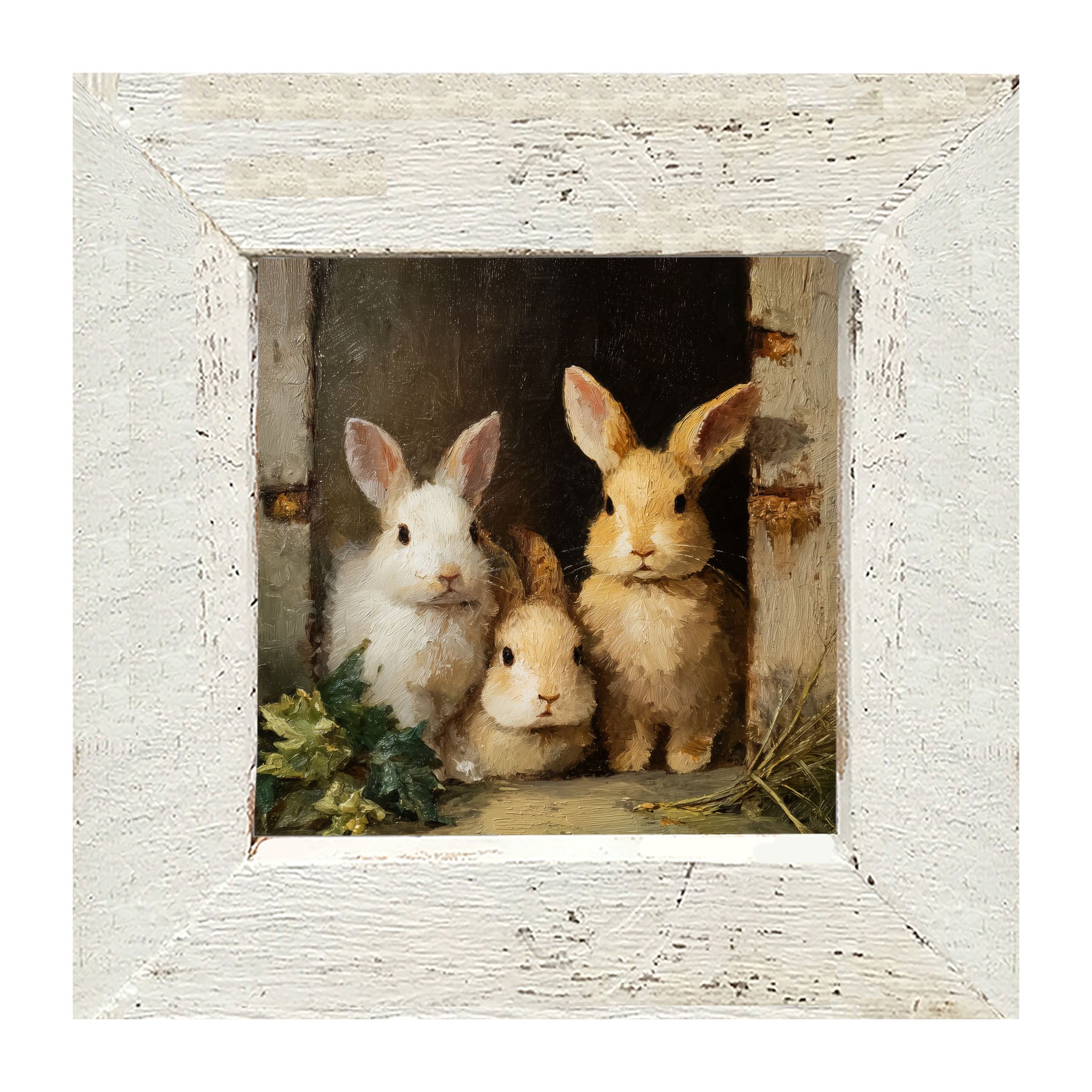 Three Rabbits in Doorway - Framed Art