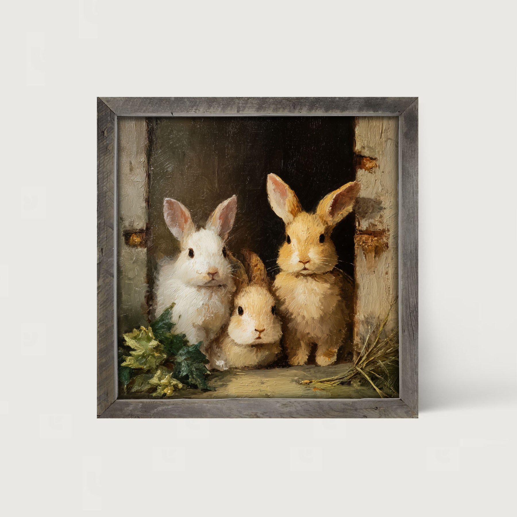Three Rabbits in Doorway - Framed Art