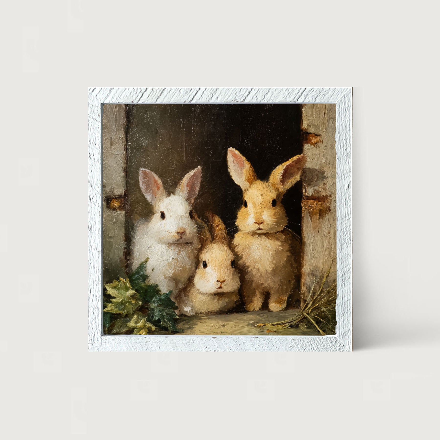 Three Rabbits in Doorway - Framed Art