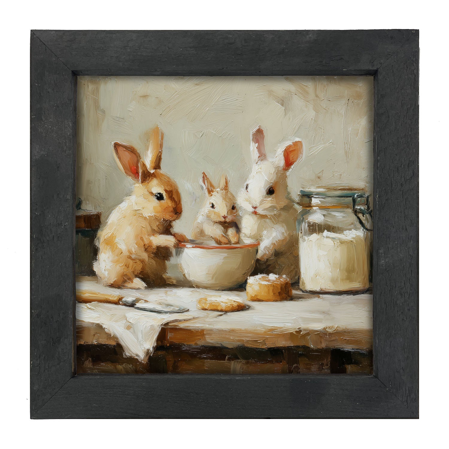 Bunnies Baking Together - Framed Art