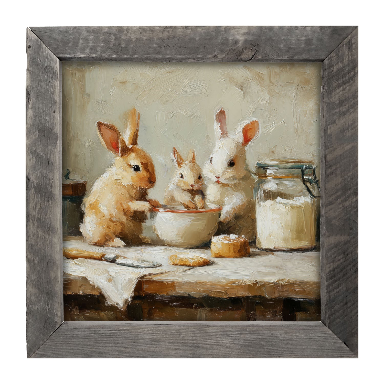 Bunnies Baking Together - Framed Art