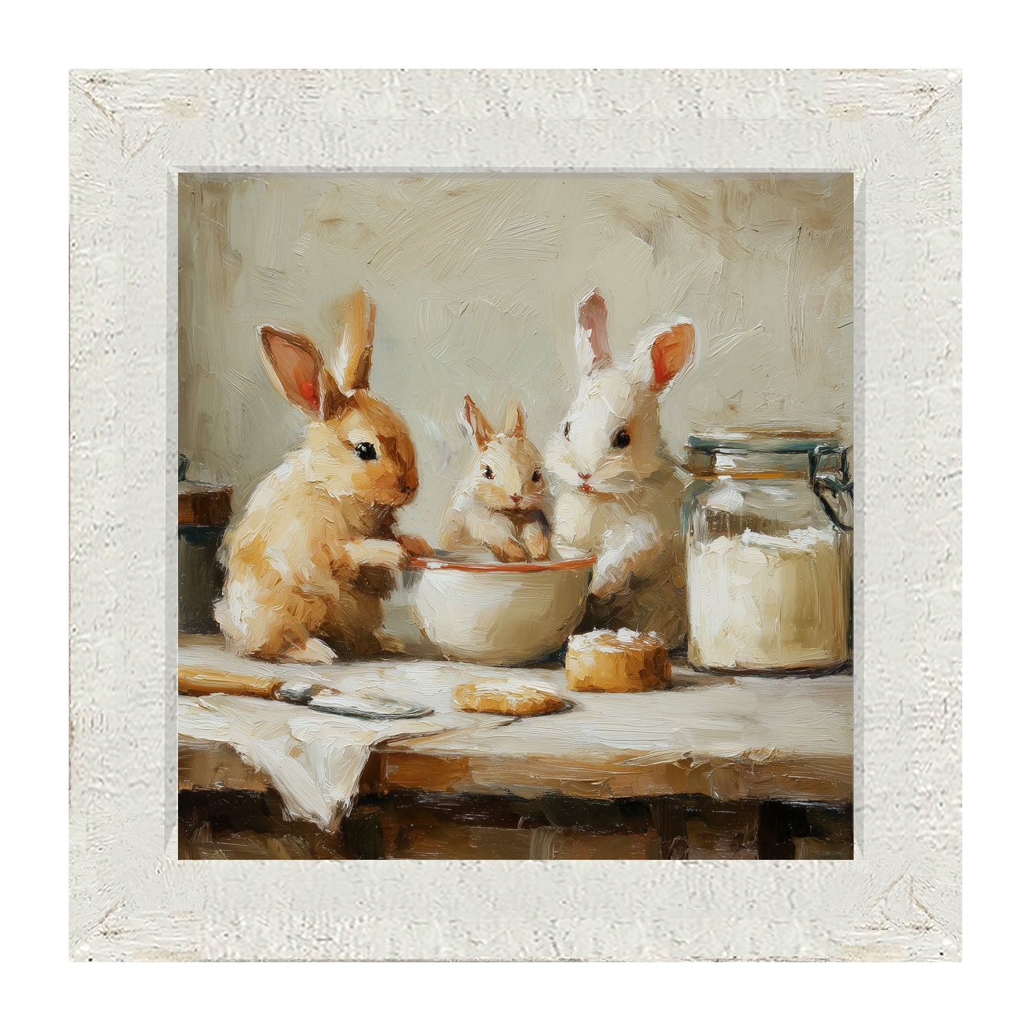Bunnies Baking Together - Framed Art