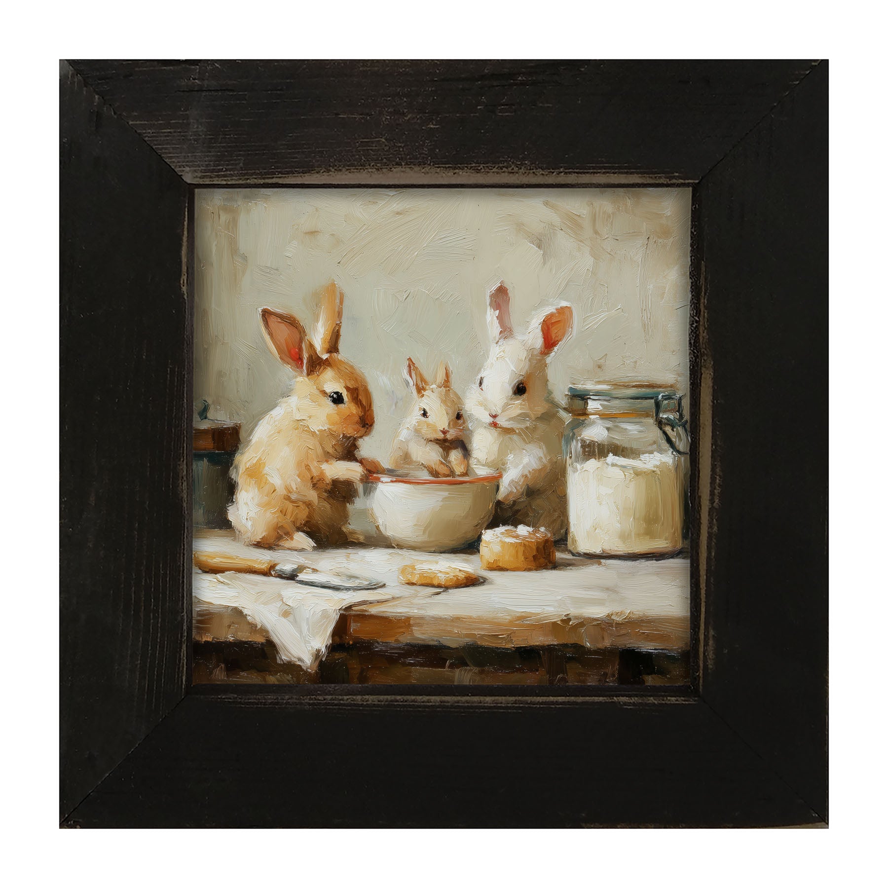 Bunnies Baking Together - Framed Art
