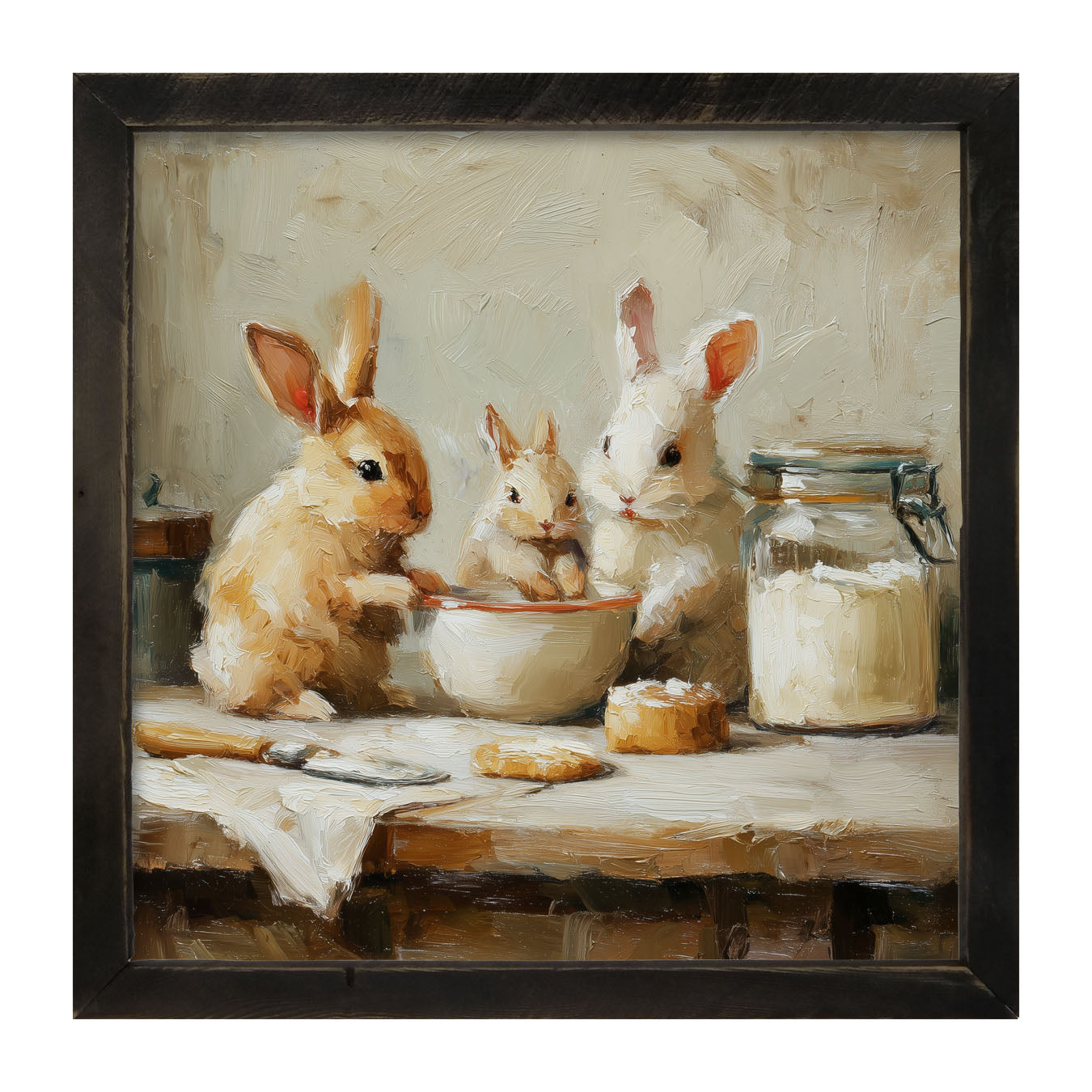 Bunnies Baking Together - Framed Art
