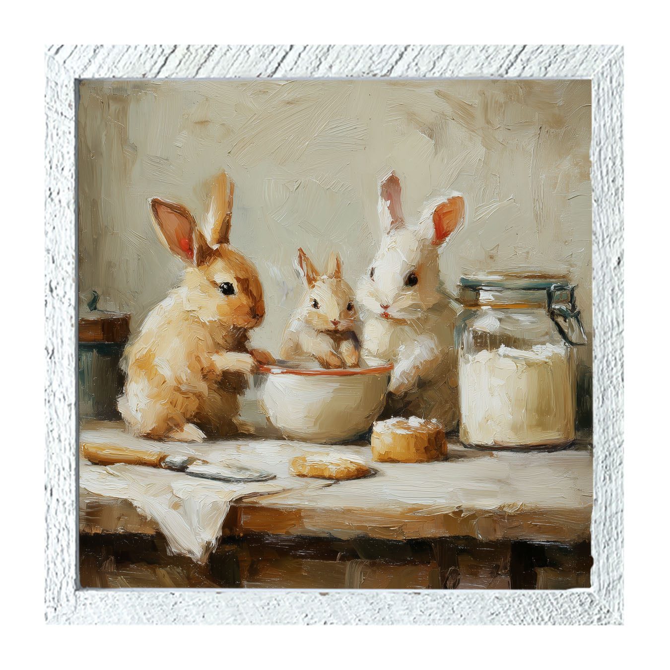 Bunnies Baking Together - Framed Art